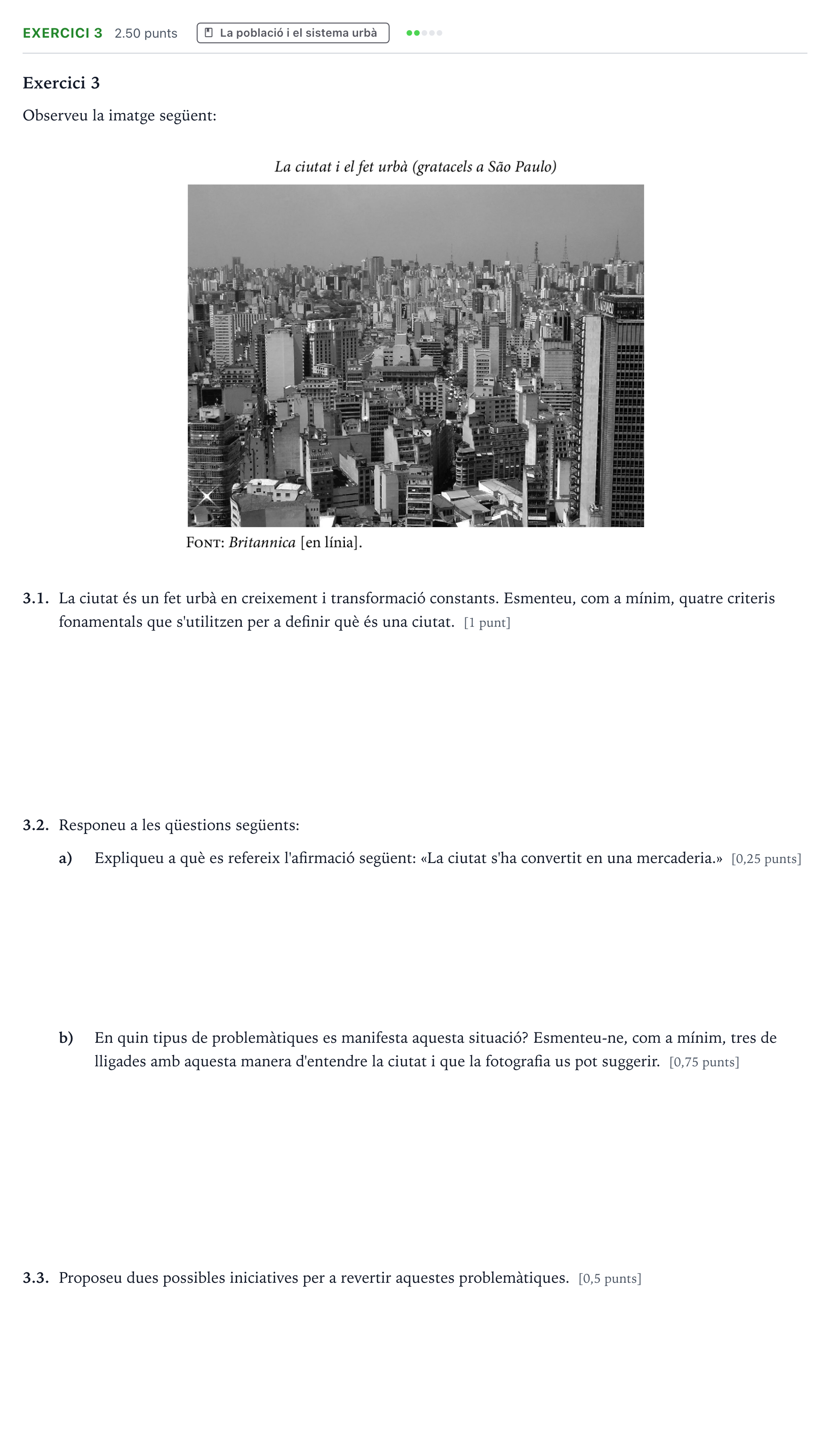 Enunciado: Exercici 3 · Geografía Selectividad Cataluña Setembre Serie 3 2025