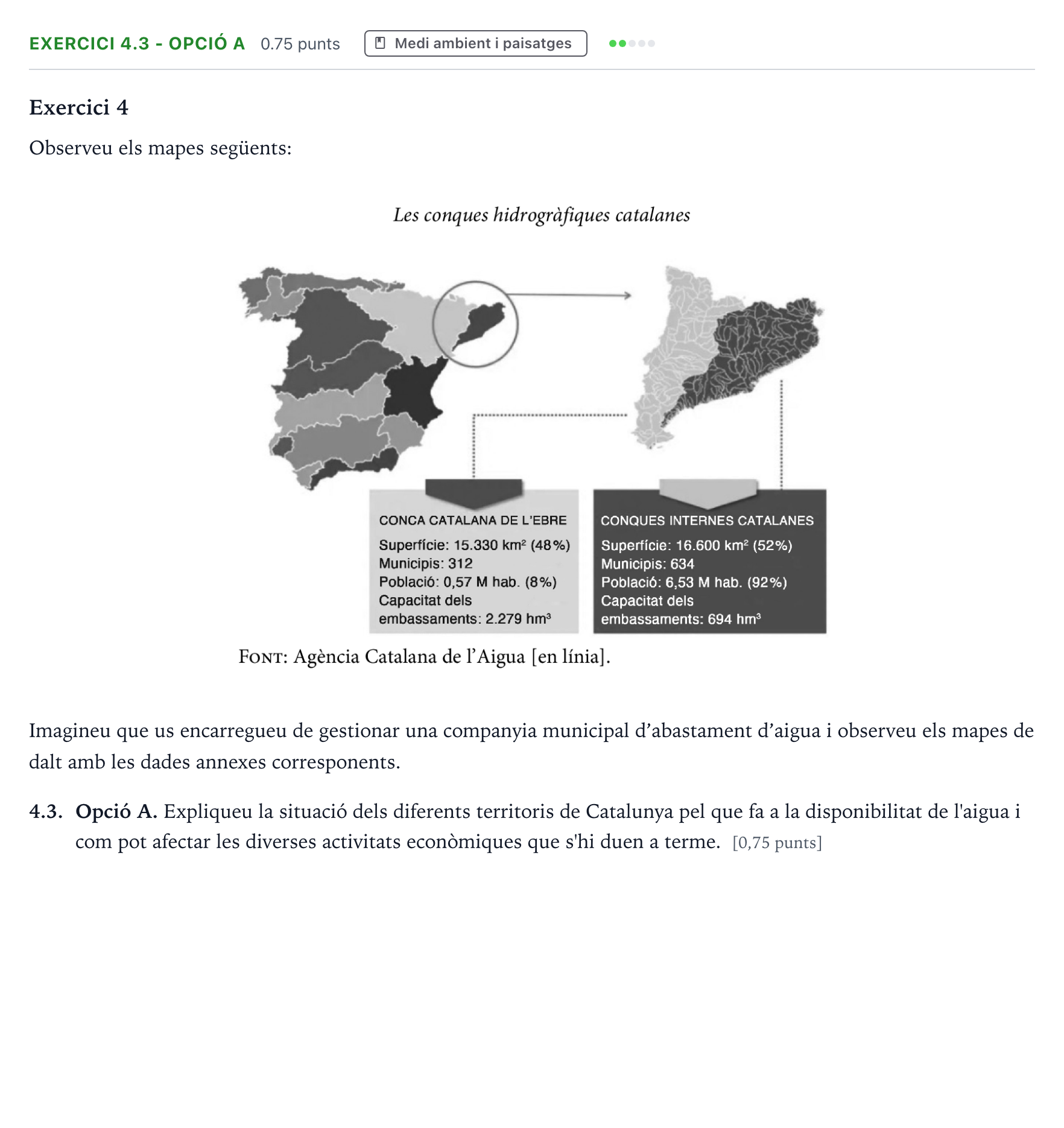 Enunciado: Exercici 4.3 - Opció A · Geografía Selectividad Cataluña Setembre Serie 3 2025