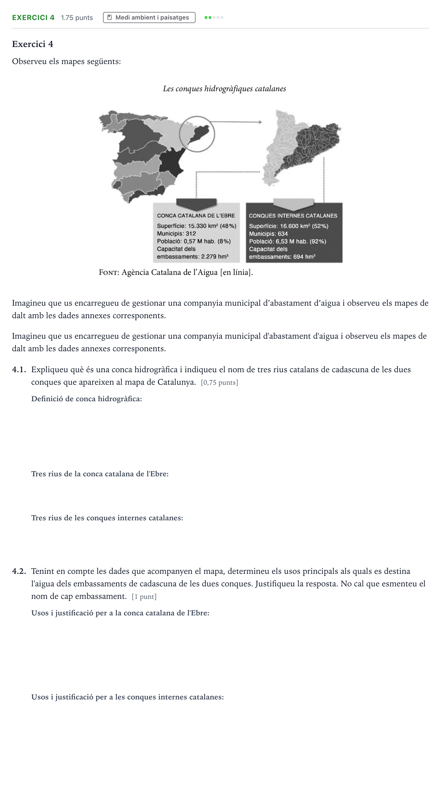 Enunciado: Exercici 4 · Geografía Selectividad Cataluña Setembre Serie 3 2025