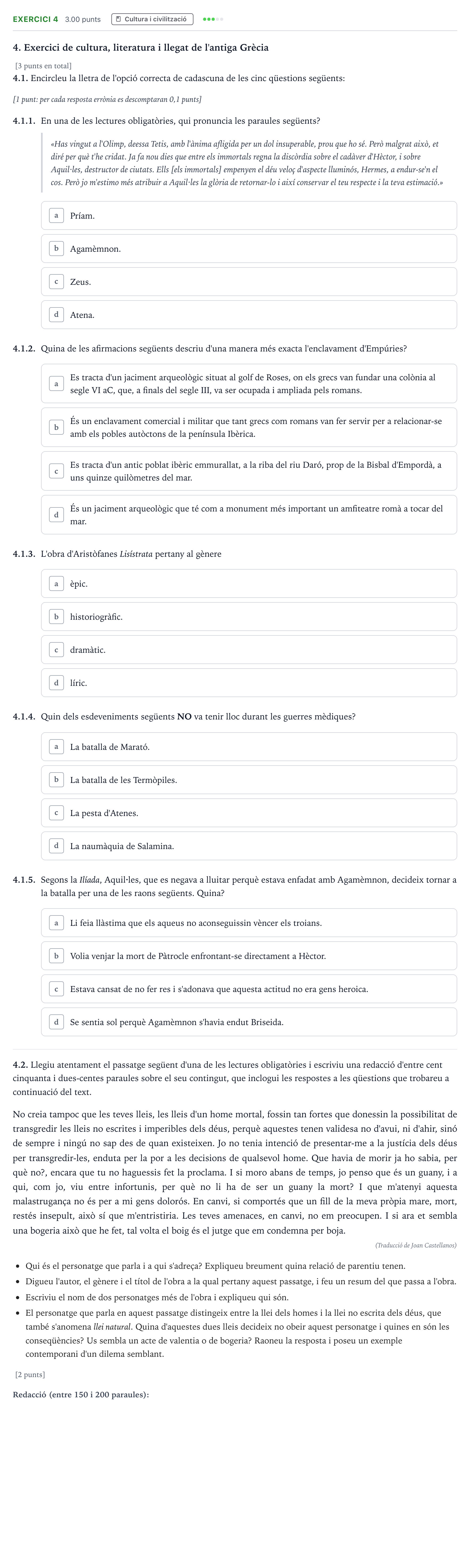 Enunciado: Problema 4 · Griego II Selectividad Cataluña Juny Serie 4 2025