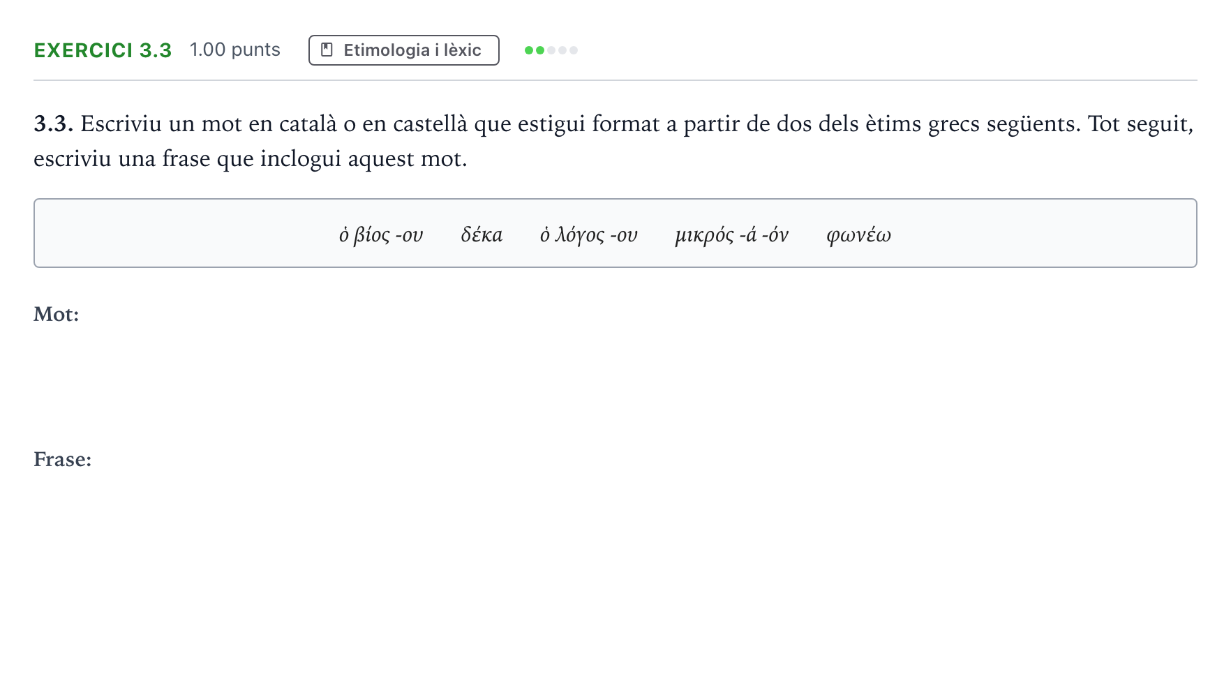 Enunciado: Ejercicio 3.3 · Griego II Selectividad Cataluña Setembre Serie 3 2025