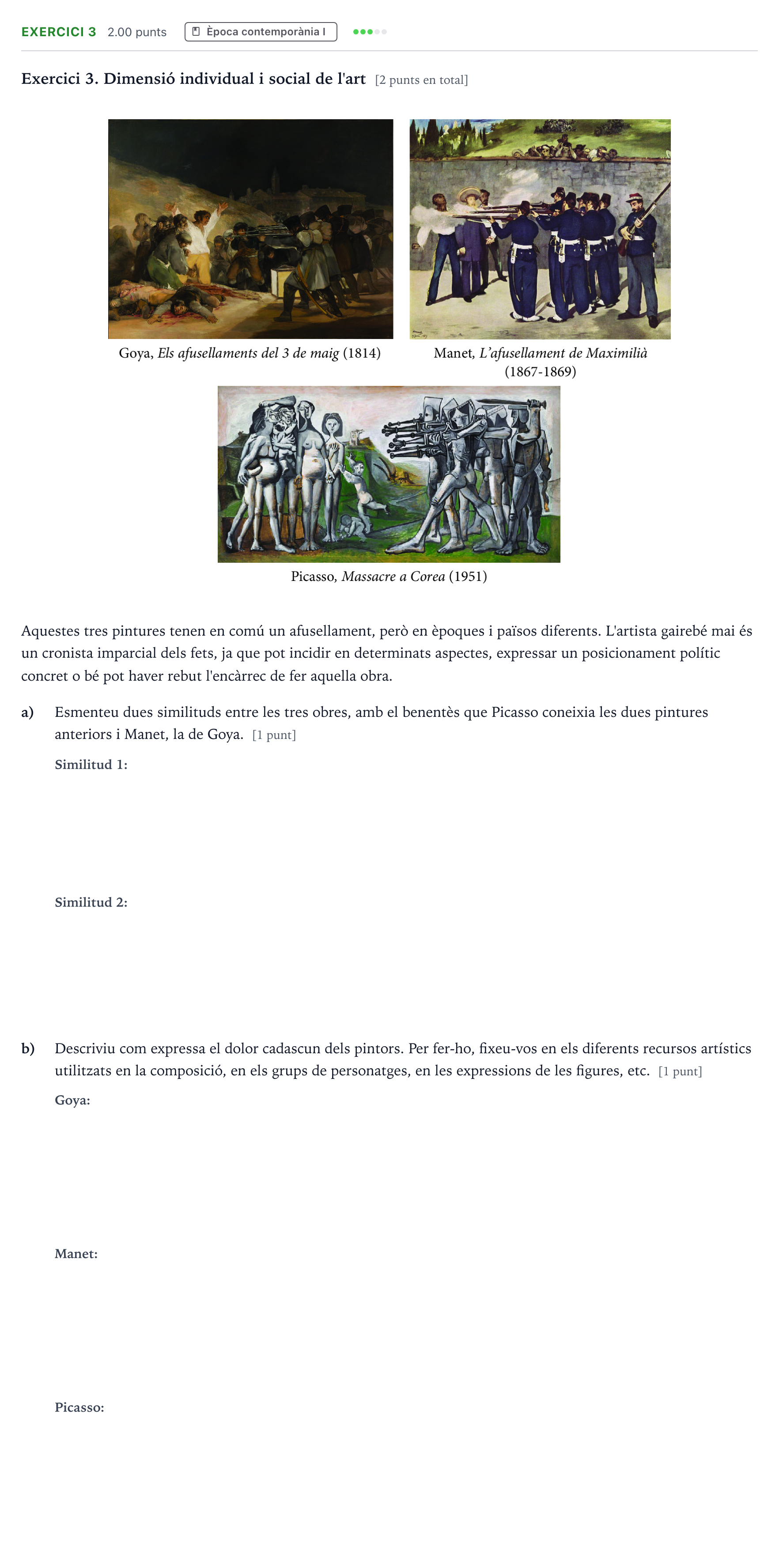 Enunciado: Exercici 3 · Historia del Arte Selectividad Cataluña Juny Serie 1 2025