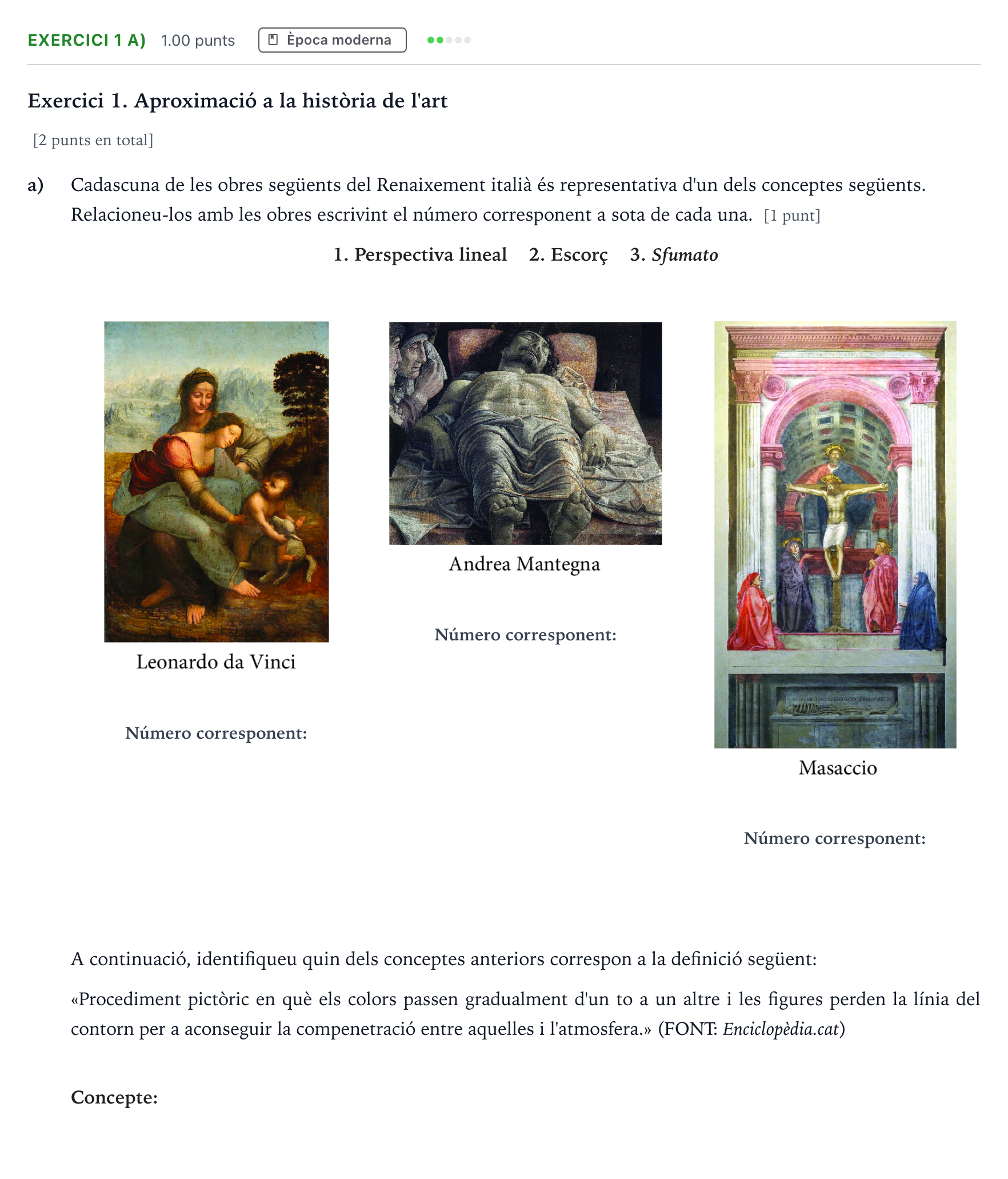 Enunciado: Exercici 1 a) · Historia del Arte Selectividad Cataluña Juny Serie 4 2025