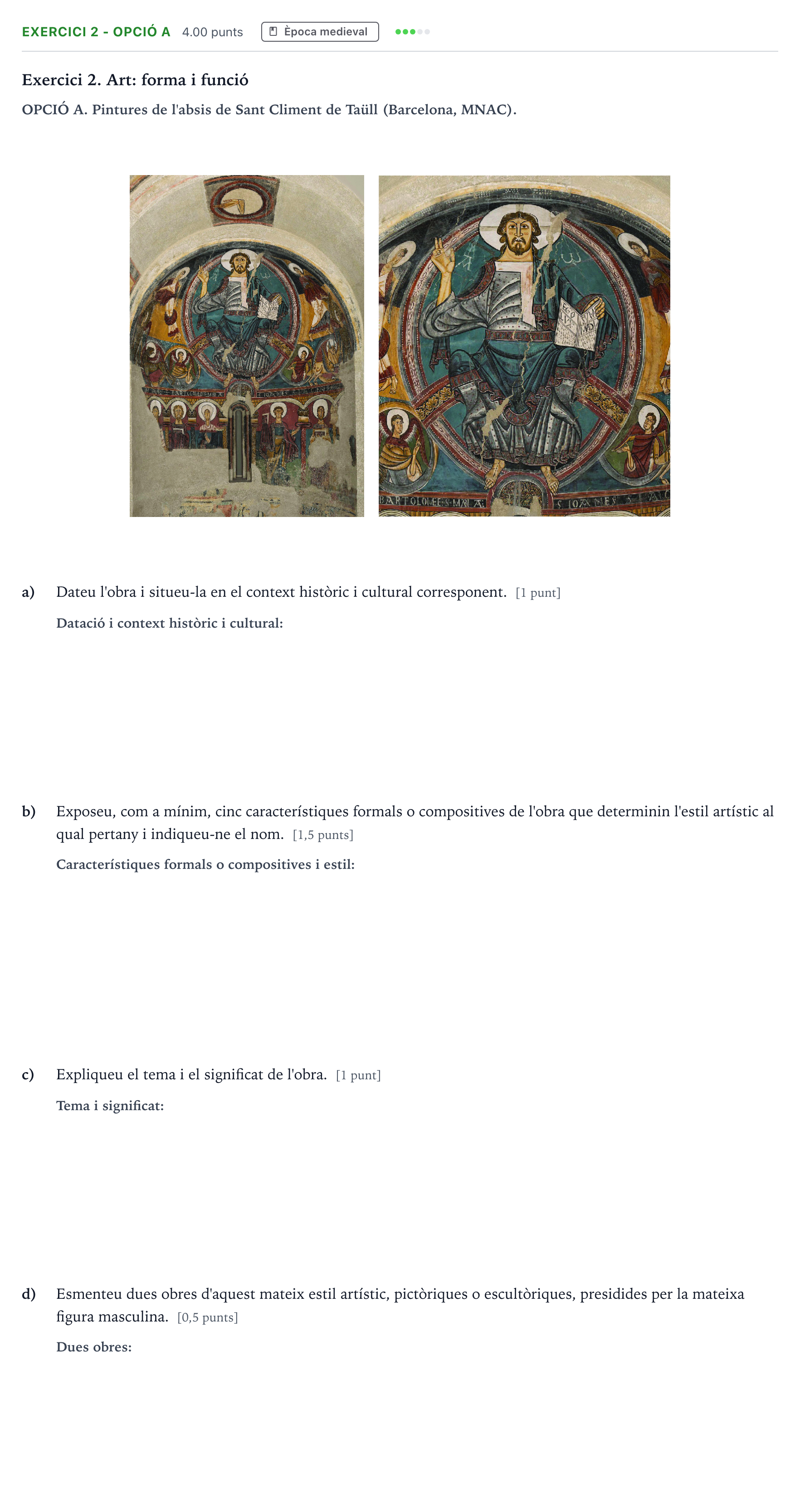 Enunciado: Exercici 2 - Opció A · Historia del Arte Selectividad Cataluña Juny Serie 4 2025
