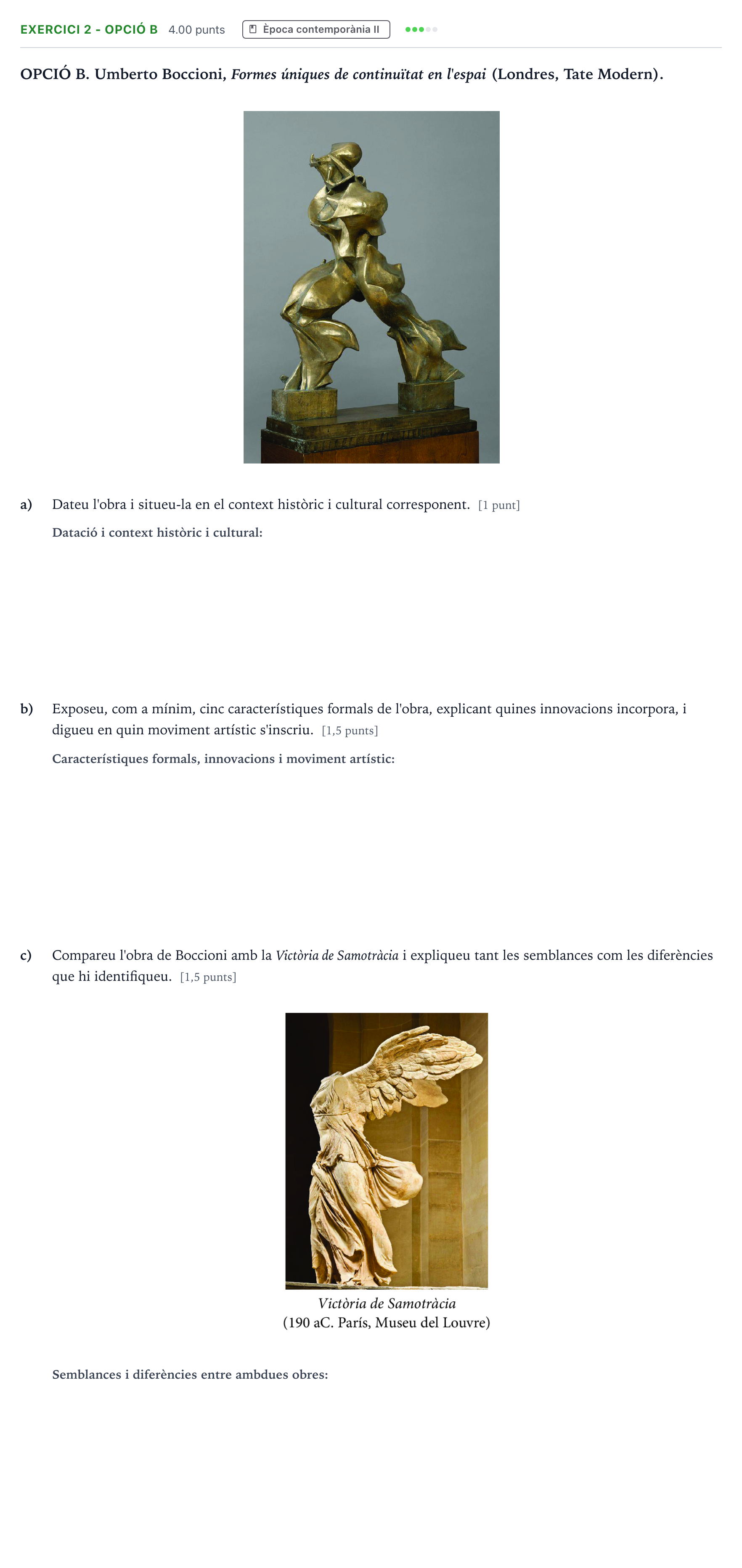 Enunciado: Exercici 2 - Opció B · Historia del Arte Selectividad Cataluña Juny Serie 4 2025