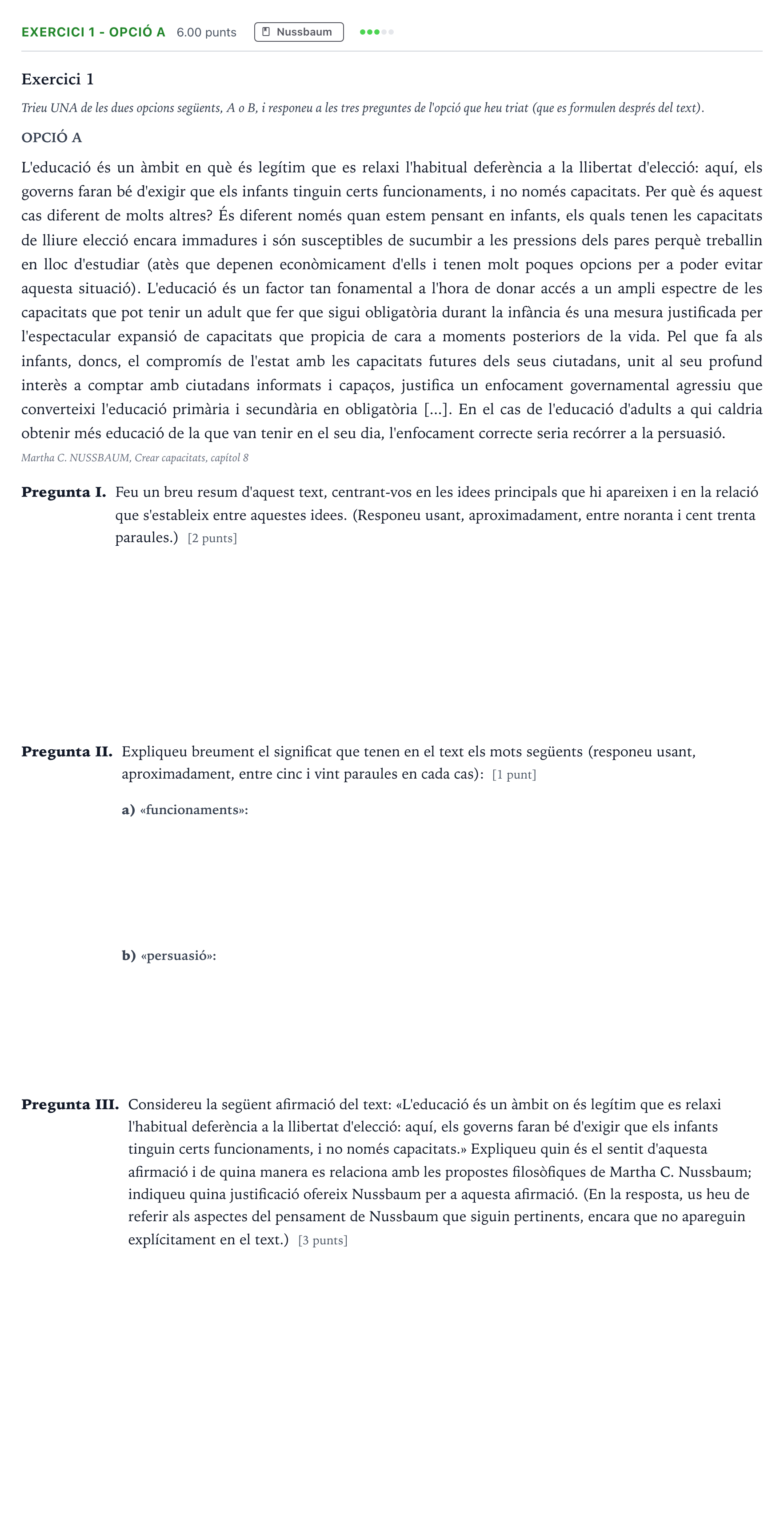 Enunciado: Exercici 1 - Opció A · Historia de la Filosofía Selectividad Cataluña Juny Serie 1 2025
