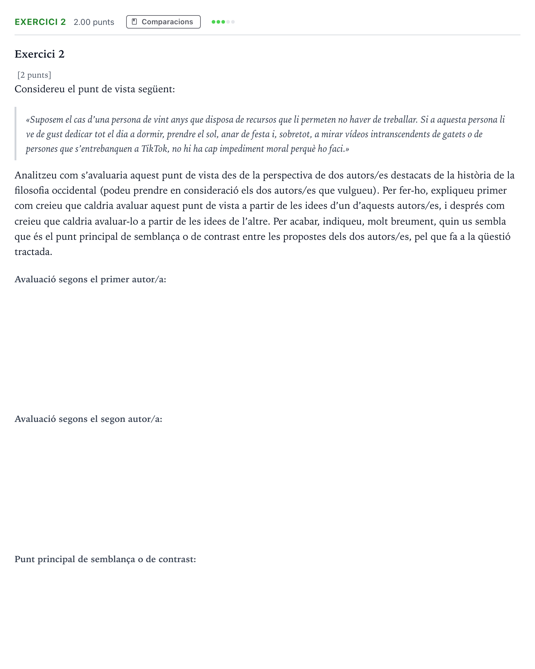 Enunciado: Exercici 2 · Historia de la Filosofía Selectividad Cataluña Juny Serie 1 2025