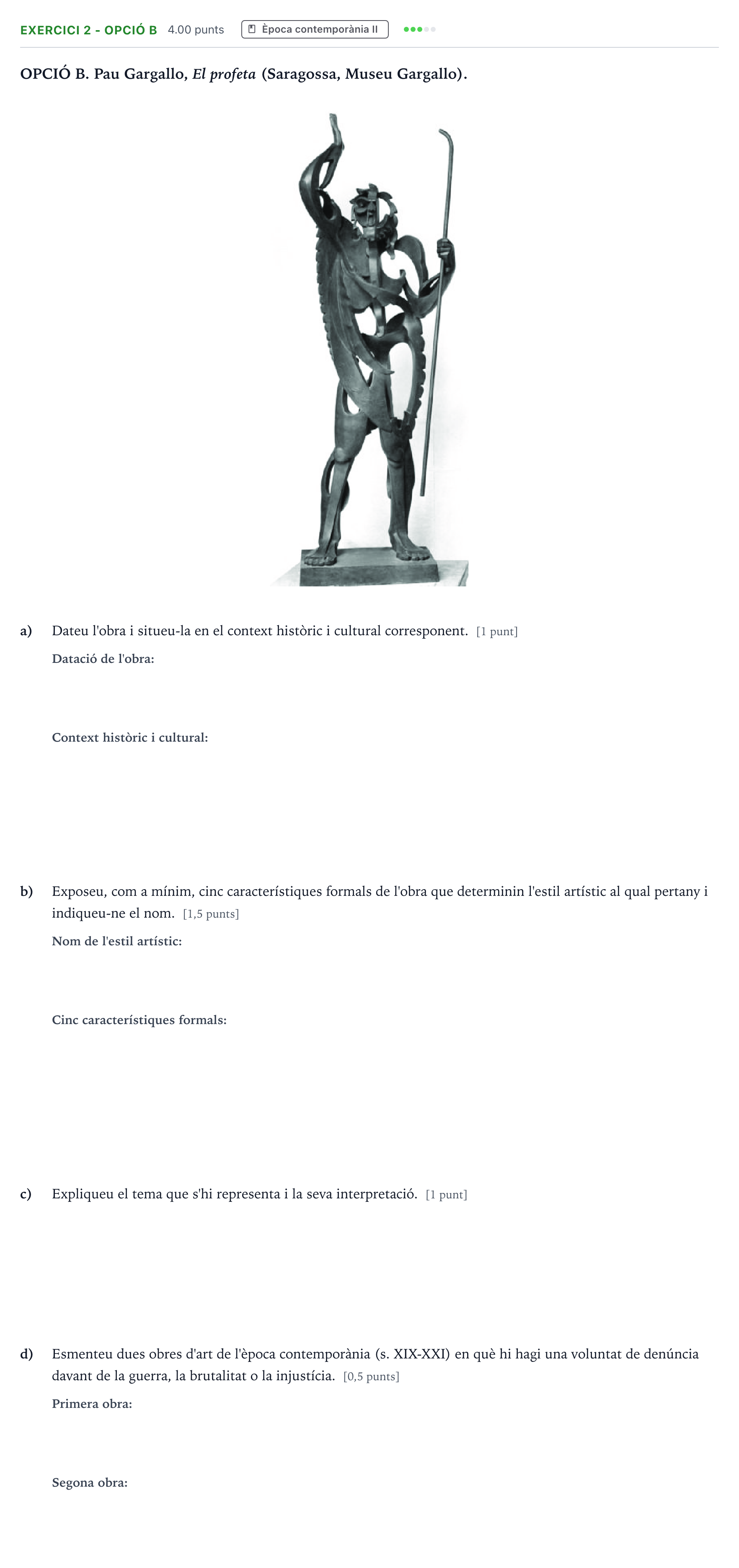 Enunciado: Exercici 2 - Opció B · Historia del Arte Selectividad Cataluña Setembre Serie 3 2025