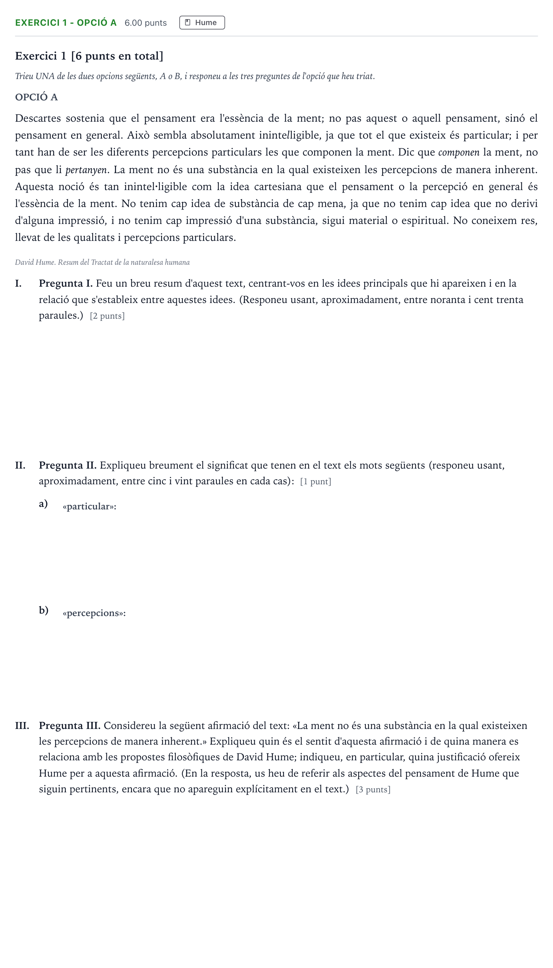 Enunciado: Exercici 1 - Opció A · Historia de la Filosofía Selectividad Cataluña Juny Serie 4 2025