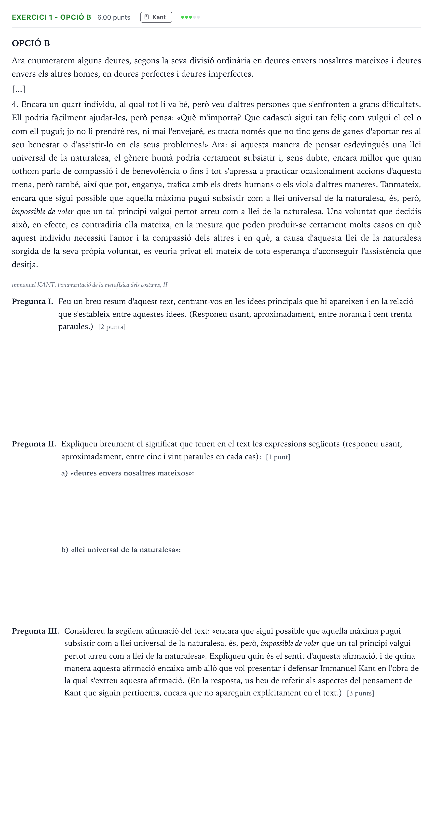 Enunciado: Exercici 1 - Opció B · Historia de la Filosofía Selectividad Cataluña Juny Serie 4 2025