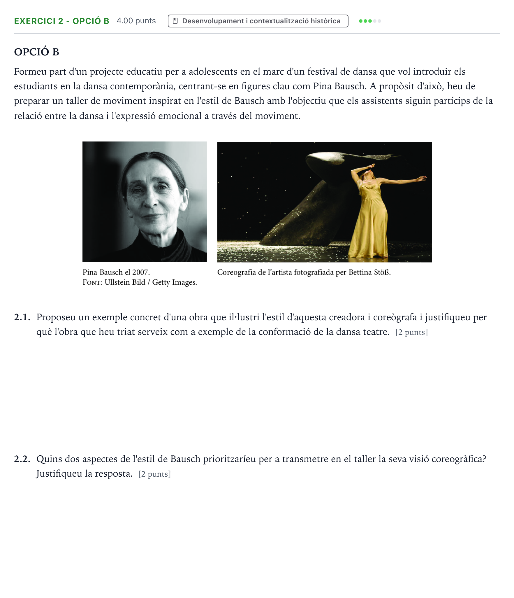 Enunciado: Exercici 2 - Opció B · Historia de la Música y de la Danza Selectividad Cataluña Juny Serie 1 2025
