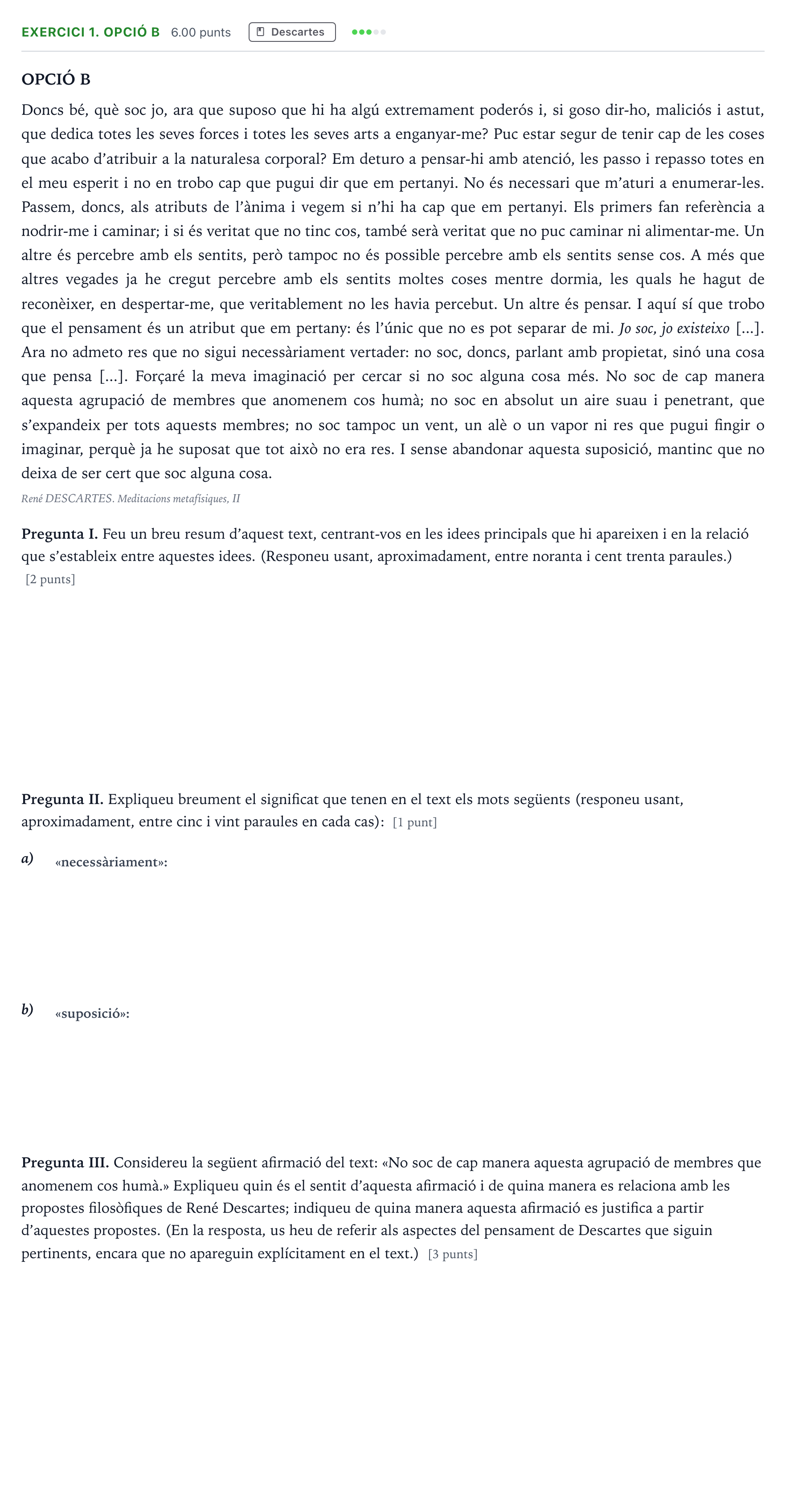 Enunciado: Exercici 1. Opció B · Historia de la Filosofía Selectividad Cataluña Setembre Serie 3 2025