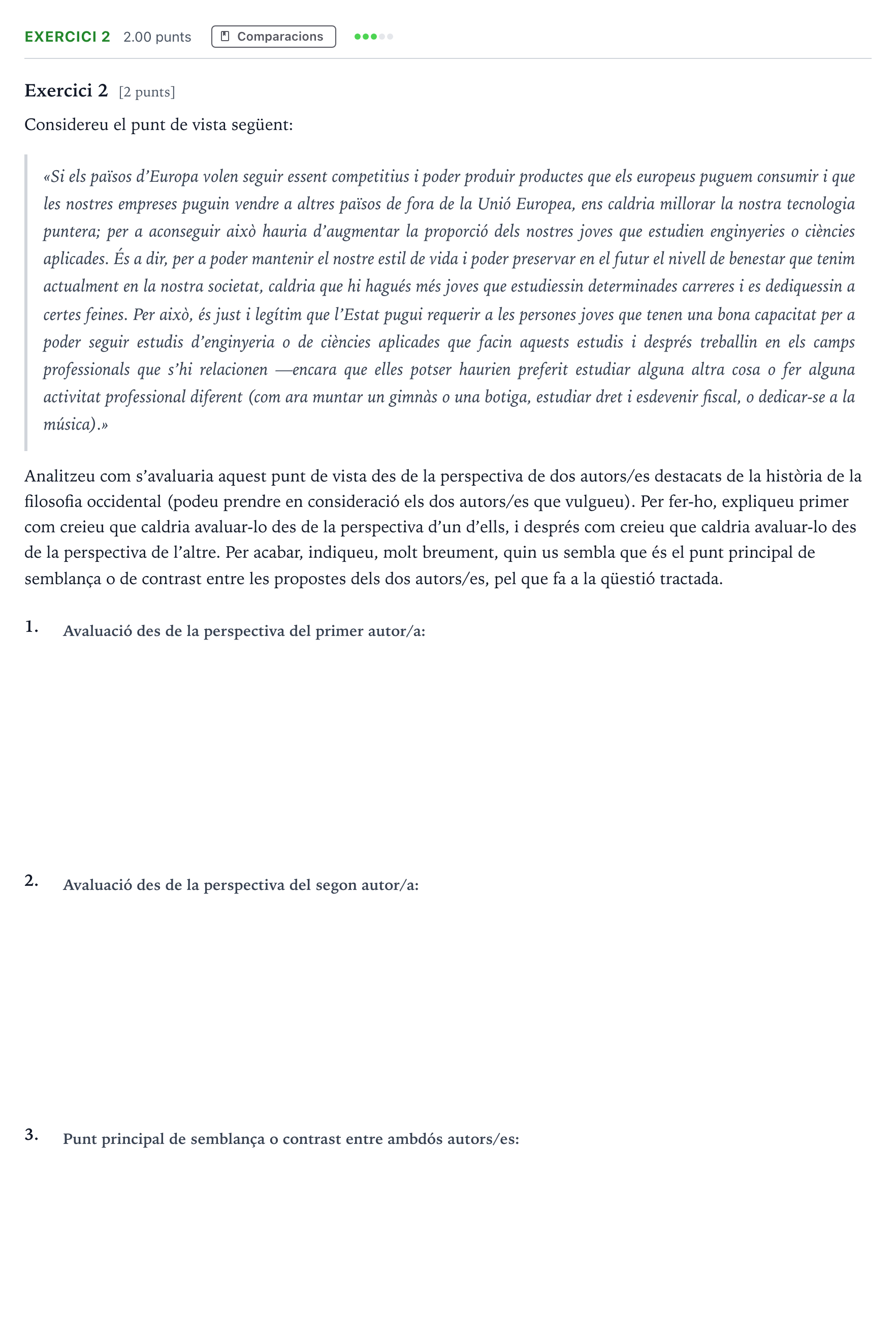 Enunciado: Exercici 2 · Historia de la Filosofía Selectividad Cataluña Setembre Serie 3 2025