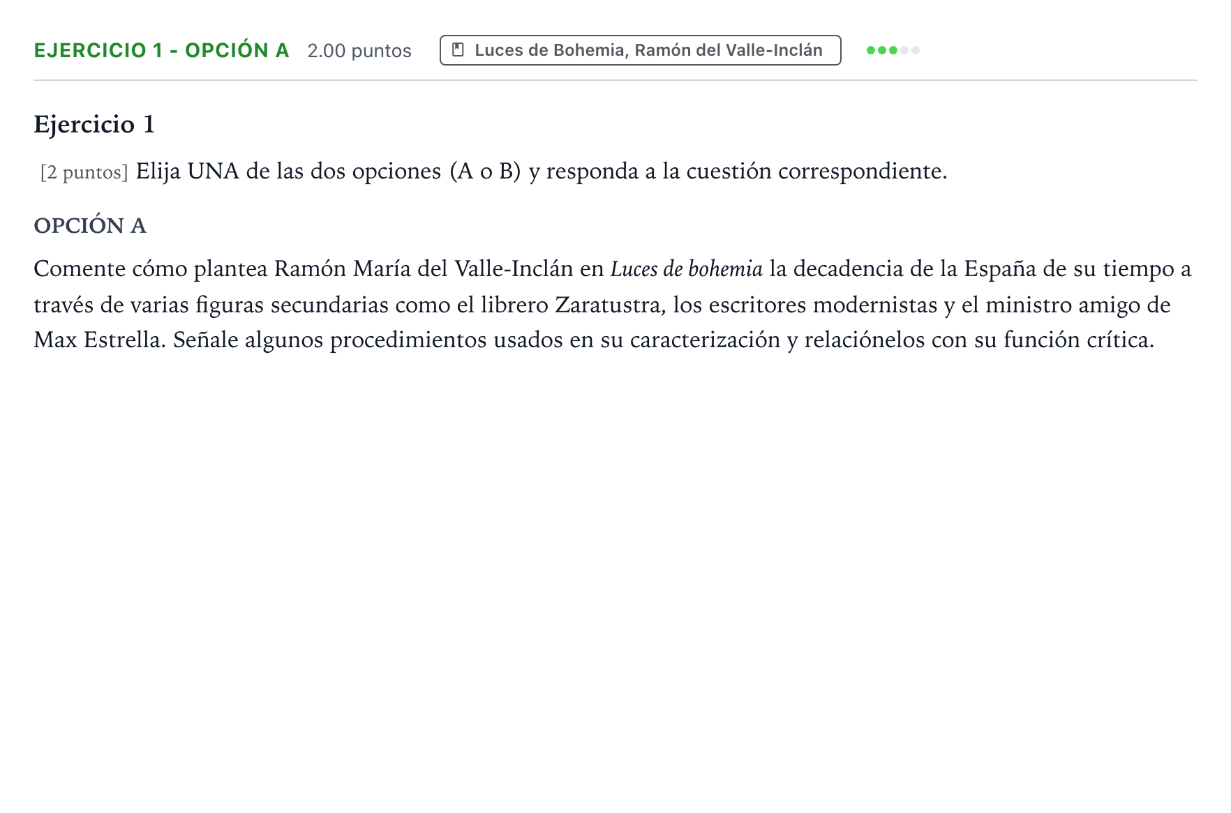 Enunciado: Ejercicio 1 - Opción A · Literatura castellana Selectividad Cataluña Juny Serie 1 2025