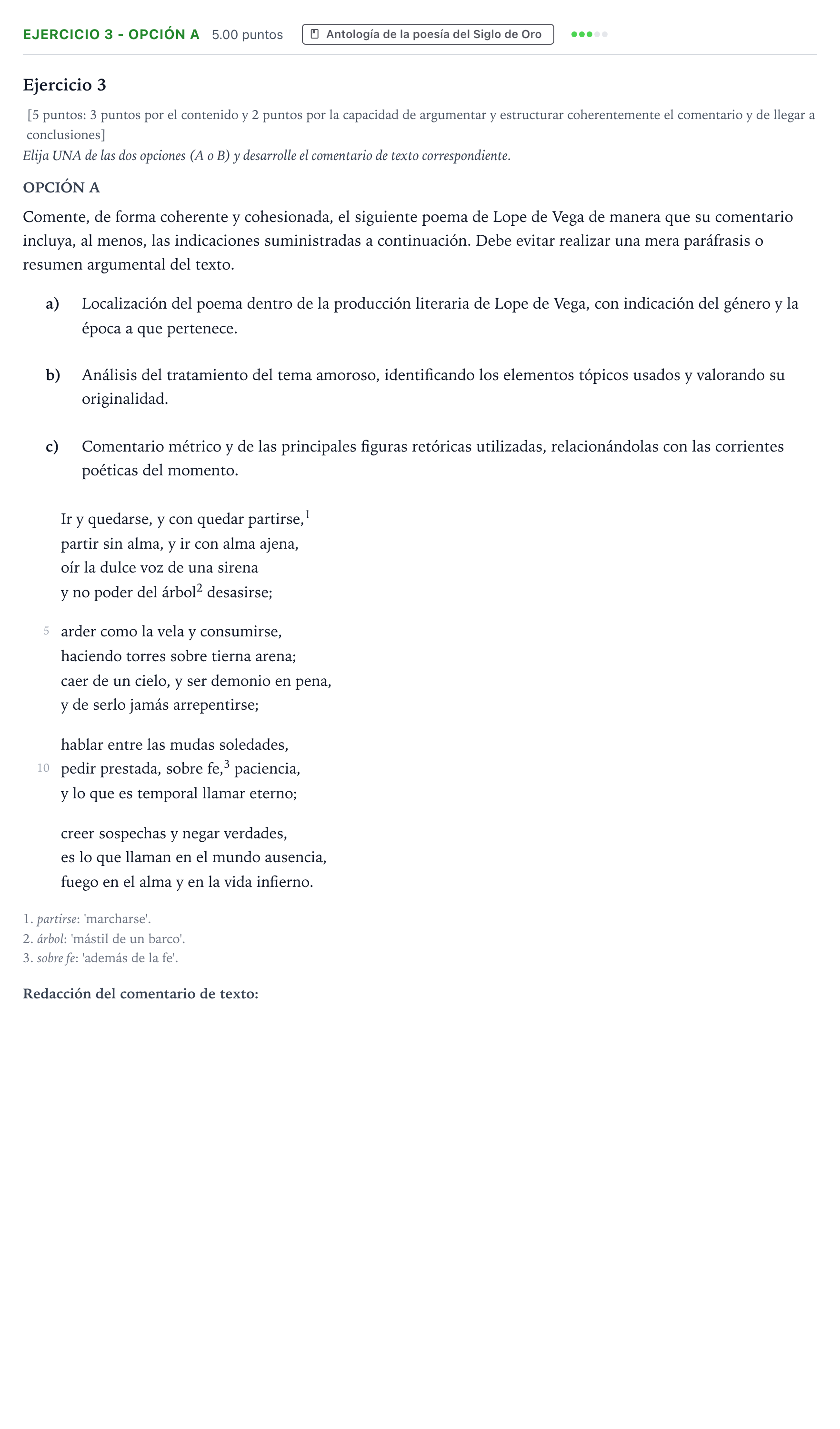Enunciado: Ejercicio 3 - Opción A · Literatura castellana Selectividad Cataluña Juny Serie 1 2025