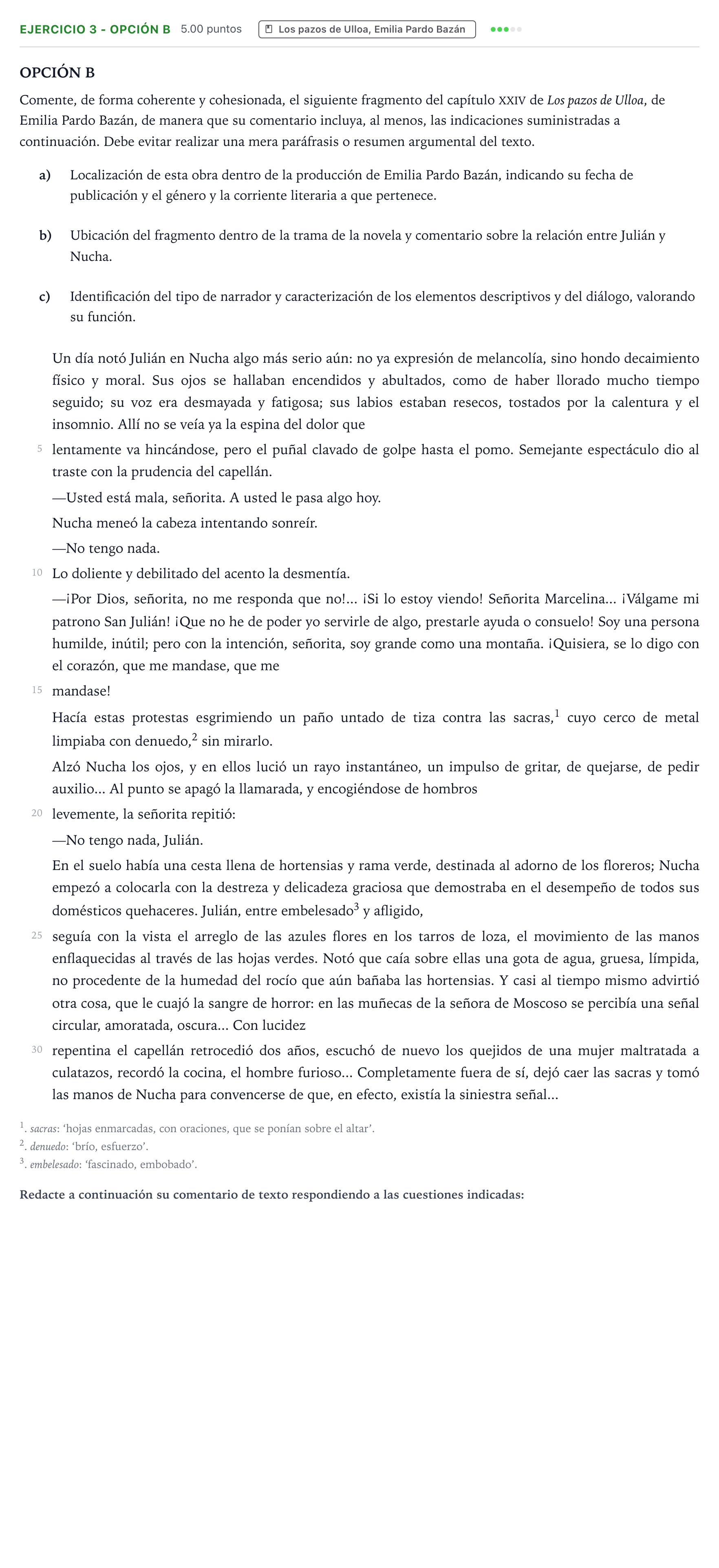 Enunciado: Ejercicio 3 - Opción B · Literatura castellana Selectividad Cataluña Juny Serie 1 2025