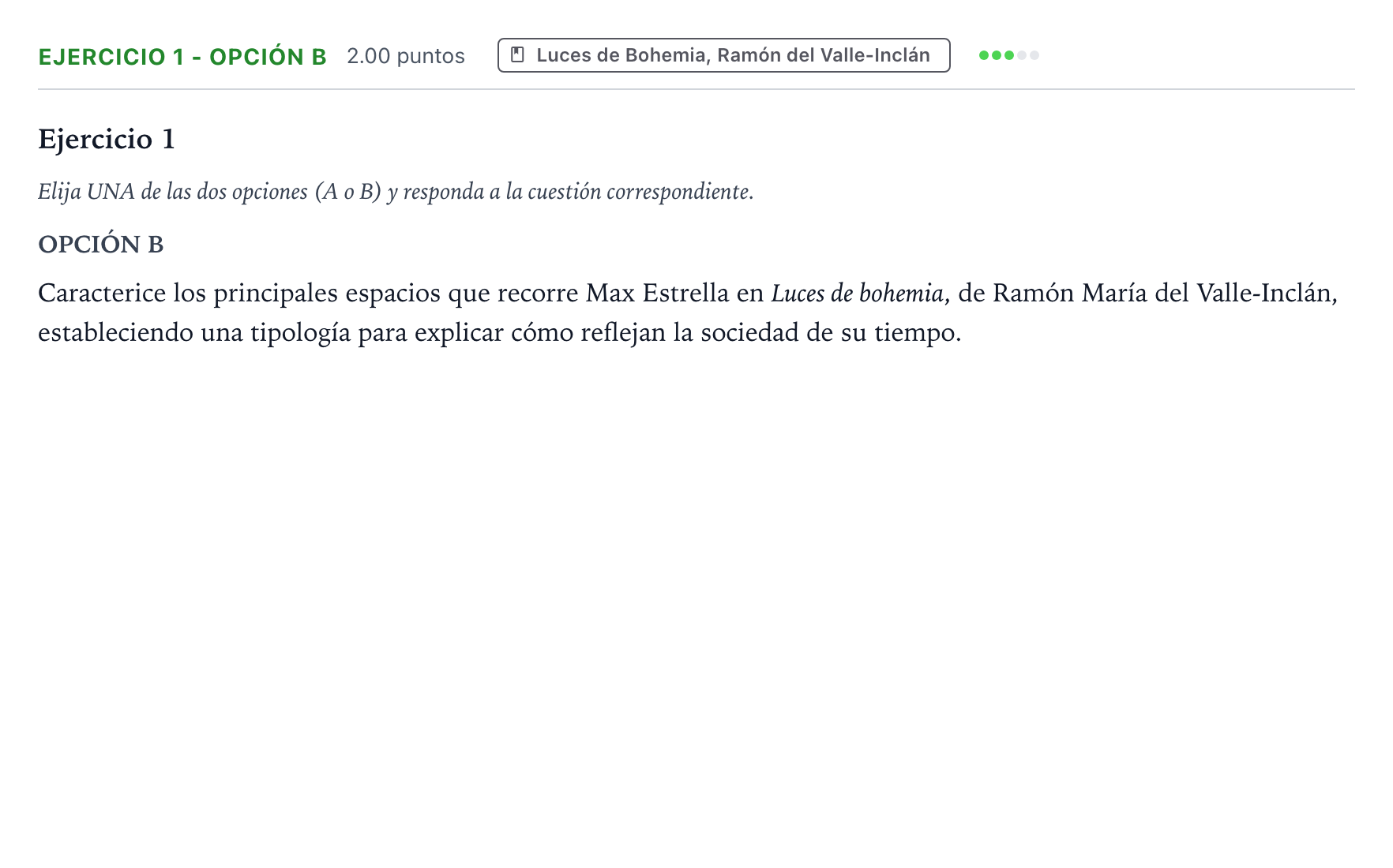 Enunciado: Ejercicio 1 - Opción B · Literatura castellana Selectividad Cataluña Juny Serie 4 2025