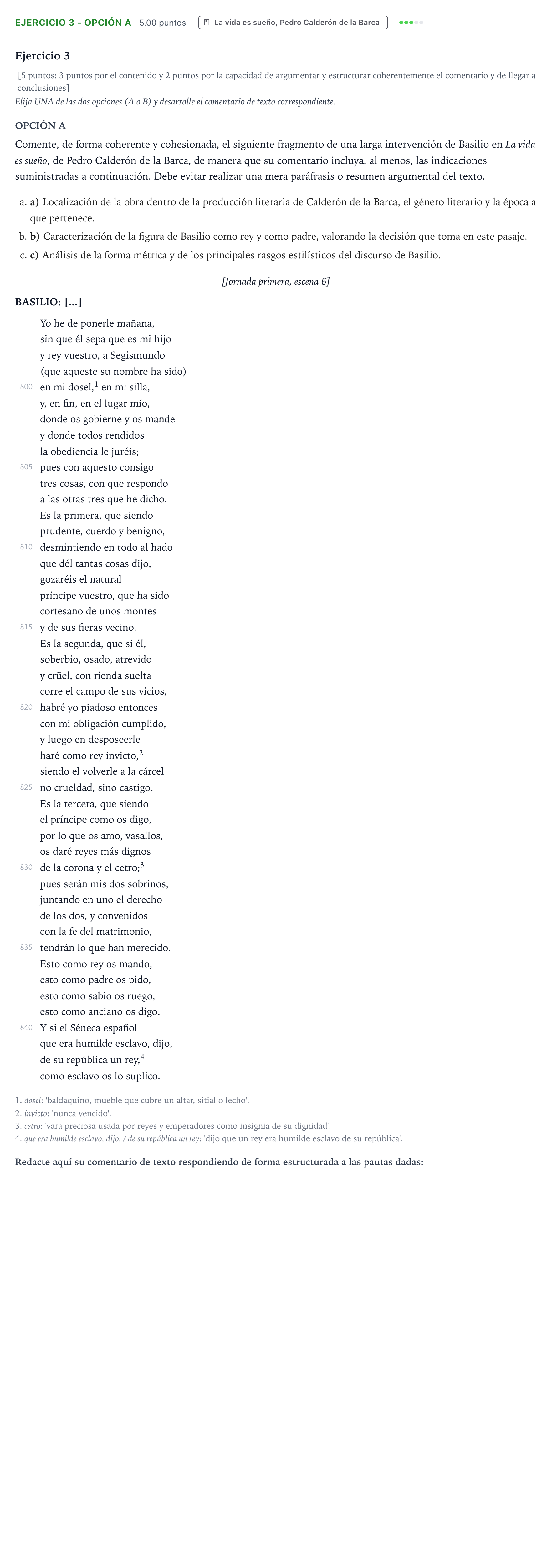 Enunciado: Ejercicio 3 - Opción A · Literatura castellana Selectividad Cataluña Juny Serie 4 2025