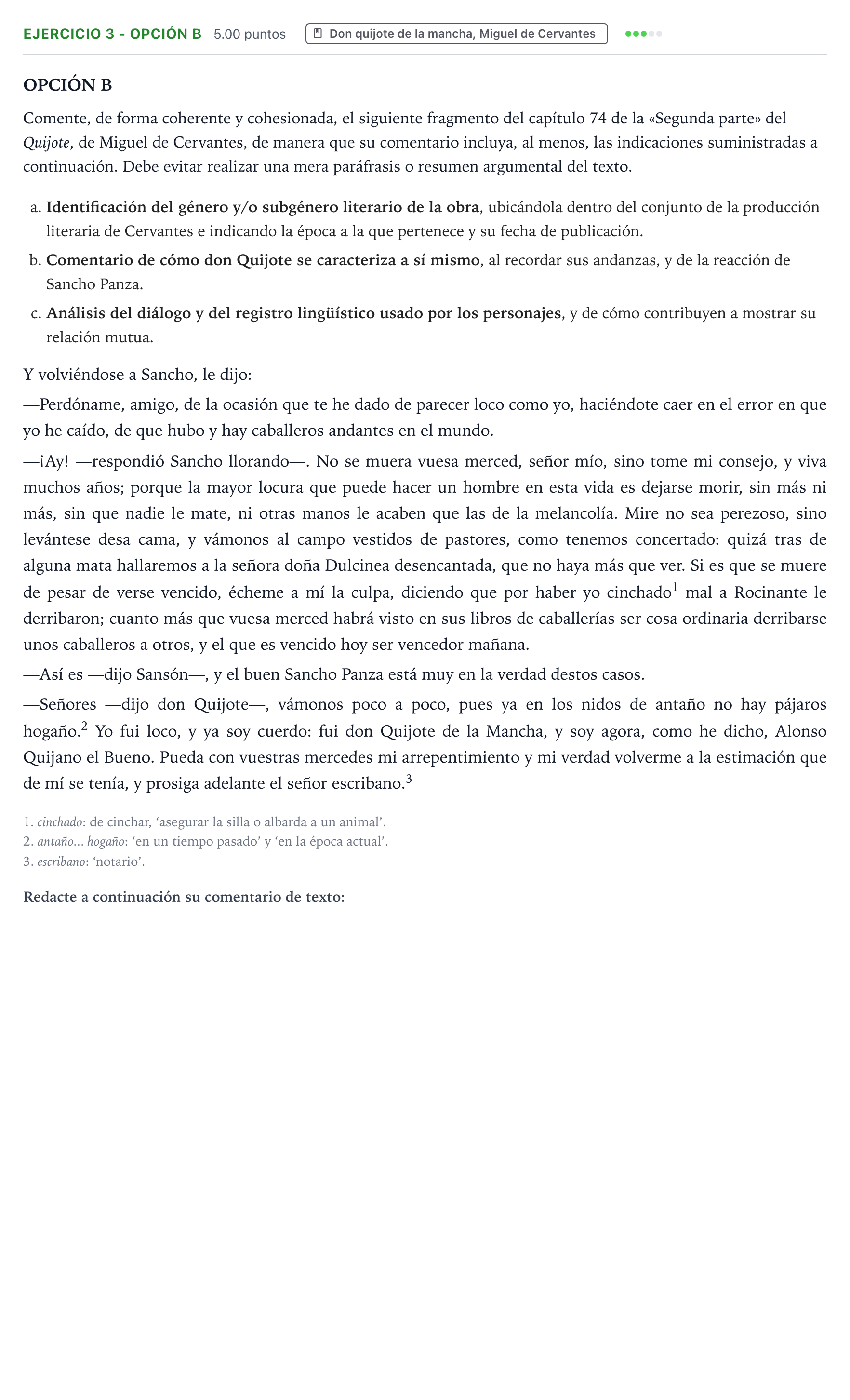 Enunciado: Ejercicio 3 - Opción B · Literatura castellana Selectividad Cataluña Juny Serie 4 2025