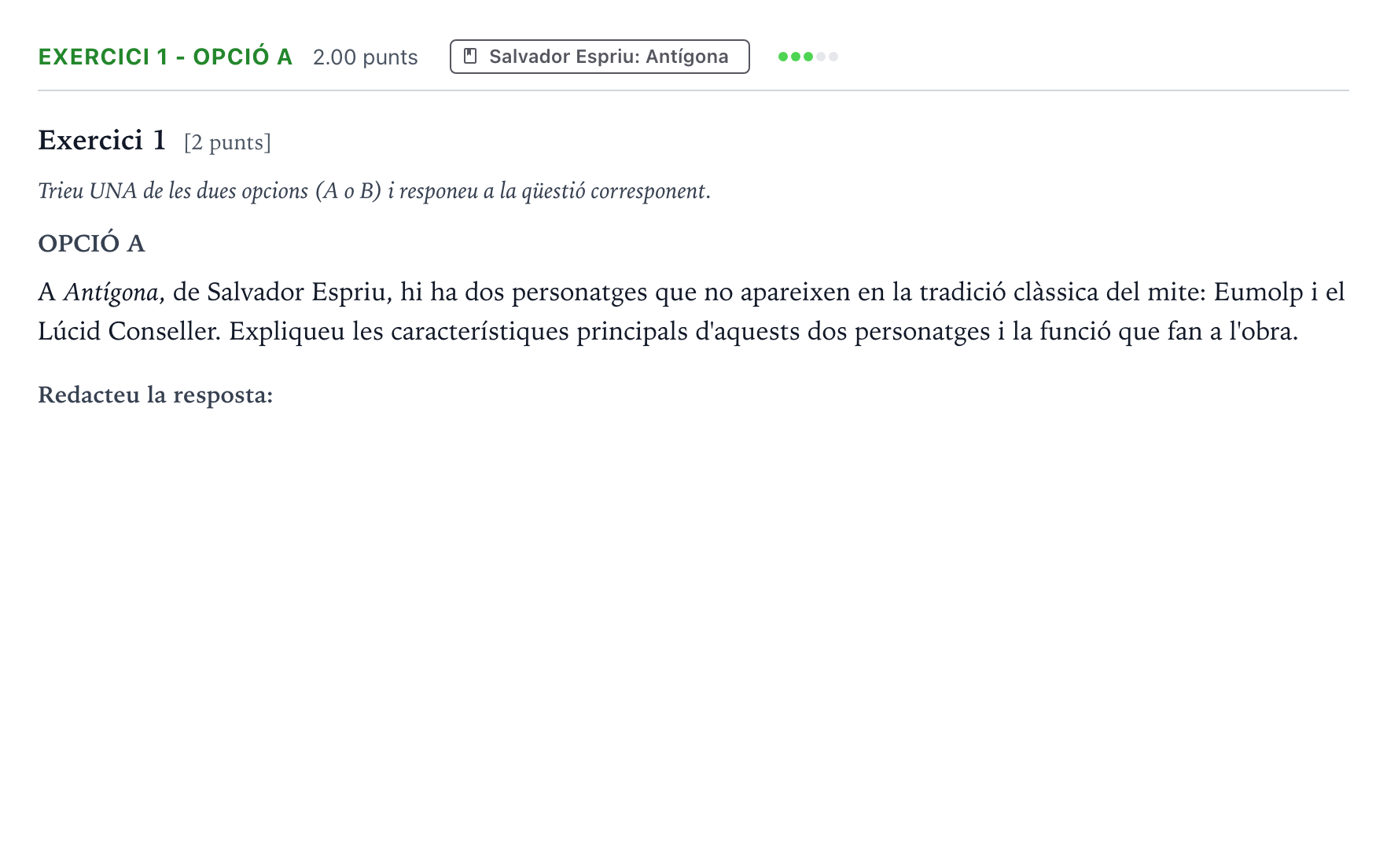 Enunciado: Exercici 1 - Opció A · Literatura Catalana Selectividad Cataluña Juny Serie 1 2025