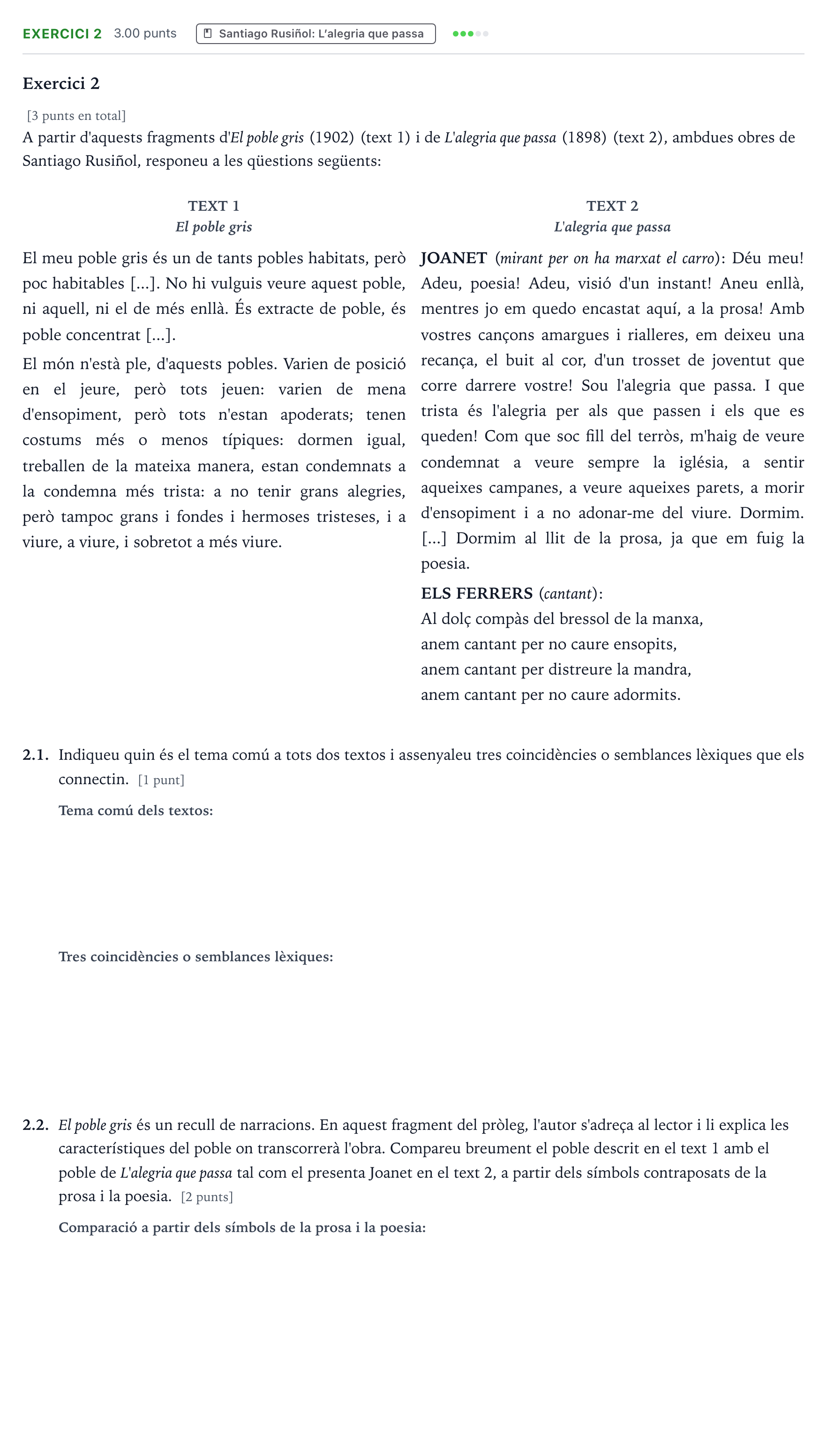 Enunciado: Exercici 2 · Literatura Catalana Selectividad Cataluña Juny Serie 1 2025