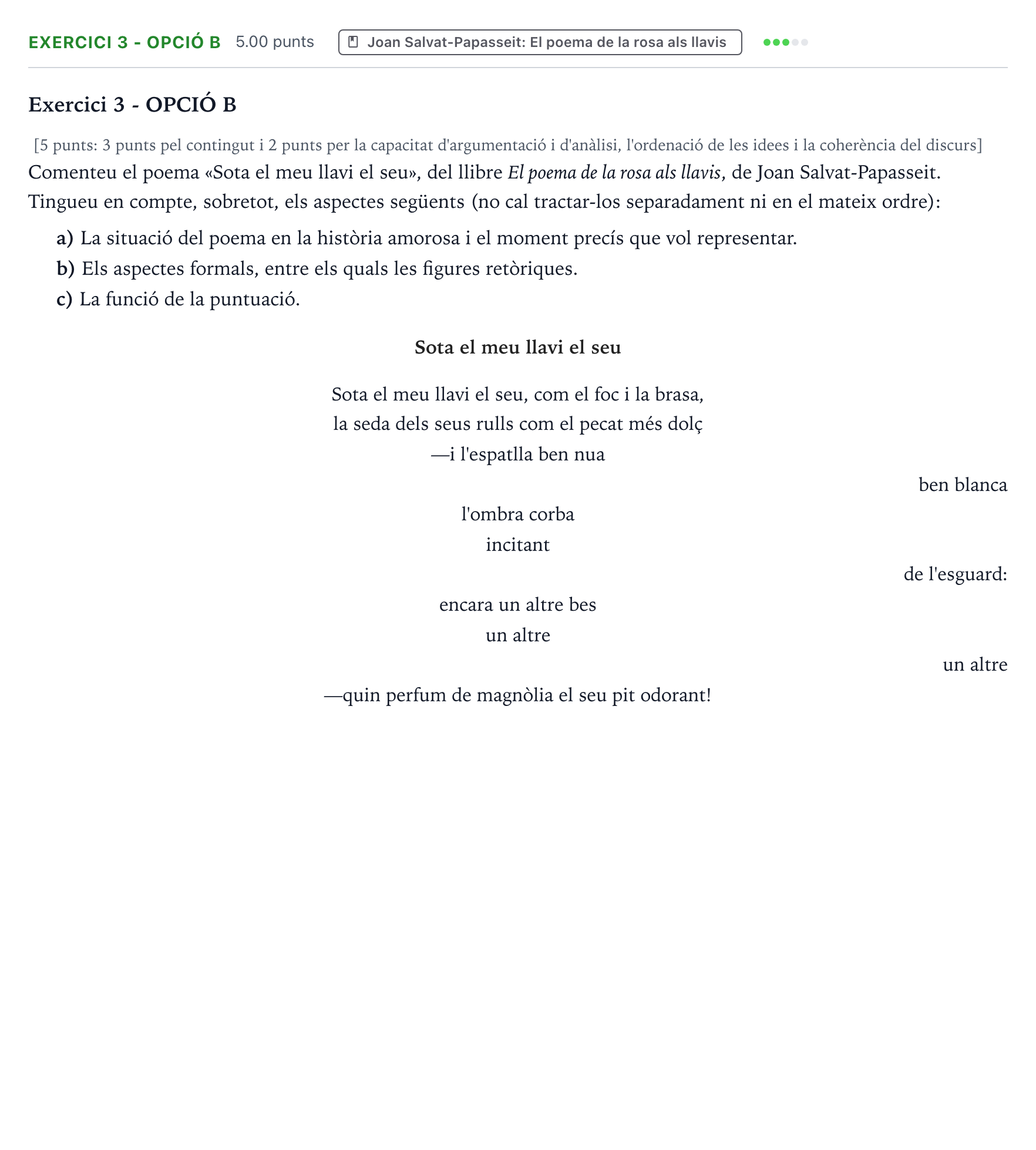 Enunciado: Exercici 3 - Opció B · Literatura Catalana Selectividad Cataluña Juny Serie 1 2025