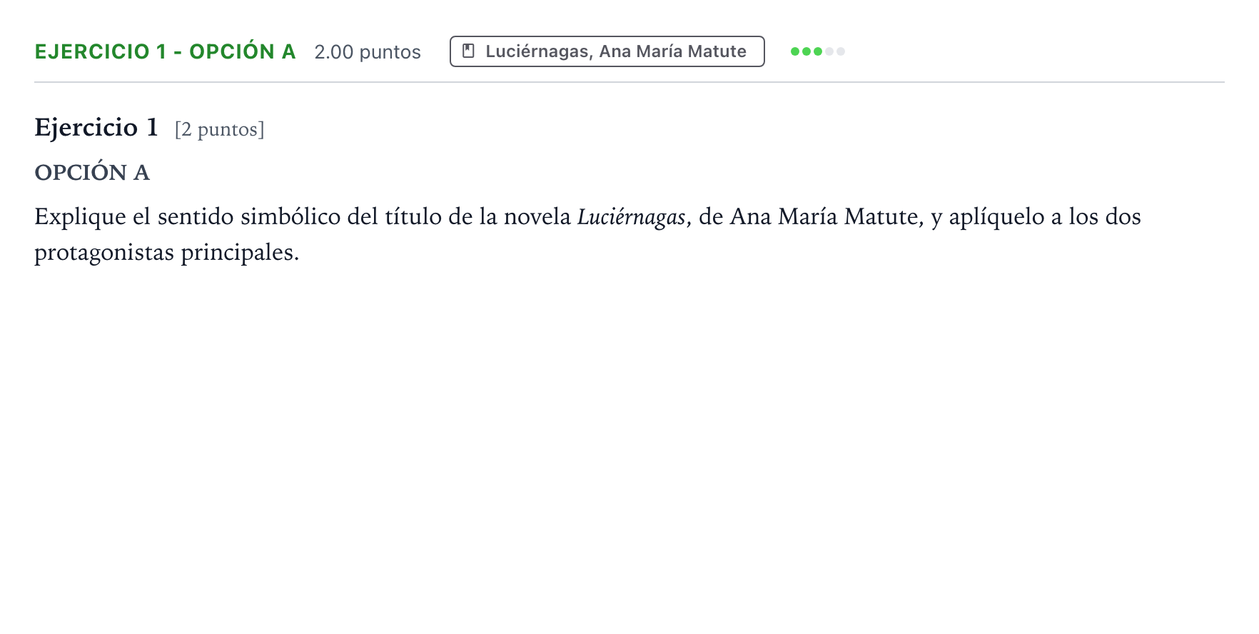 Enunciado: Ejercicio 1 - Opción A · Literatura castellana Selectividad Cataluña Setembre Serie 3 2025