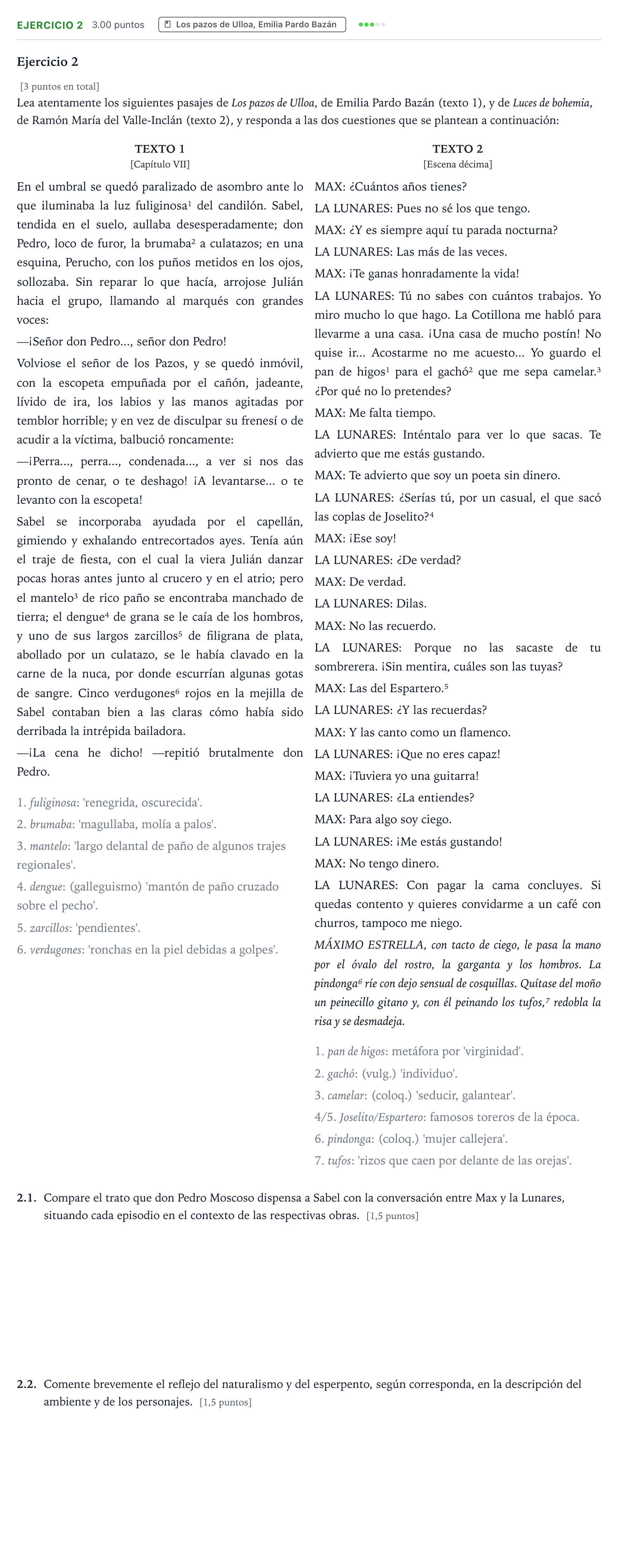 Enunciado: Ejercicio 2 · Literatura castellana Selectividad Cataluña Setembre Serie 3 2025
