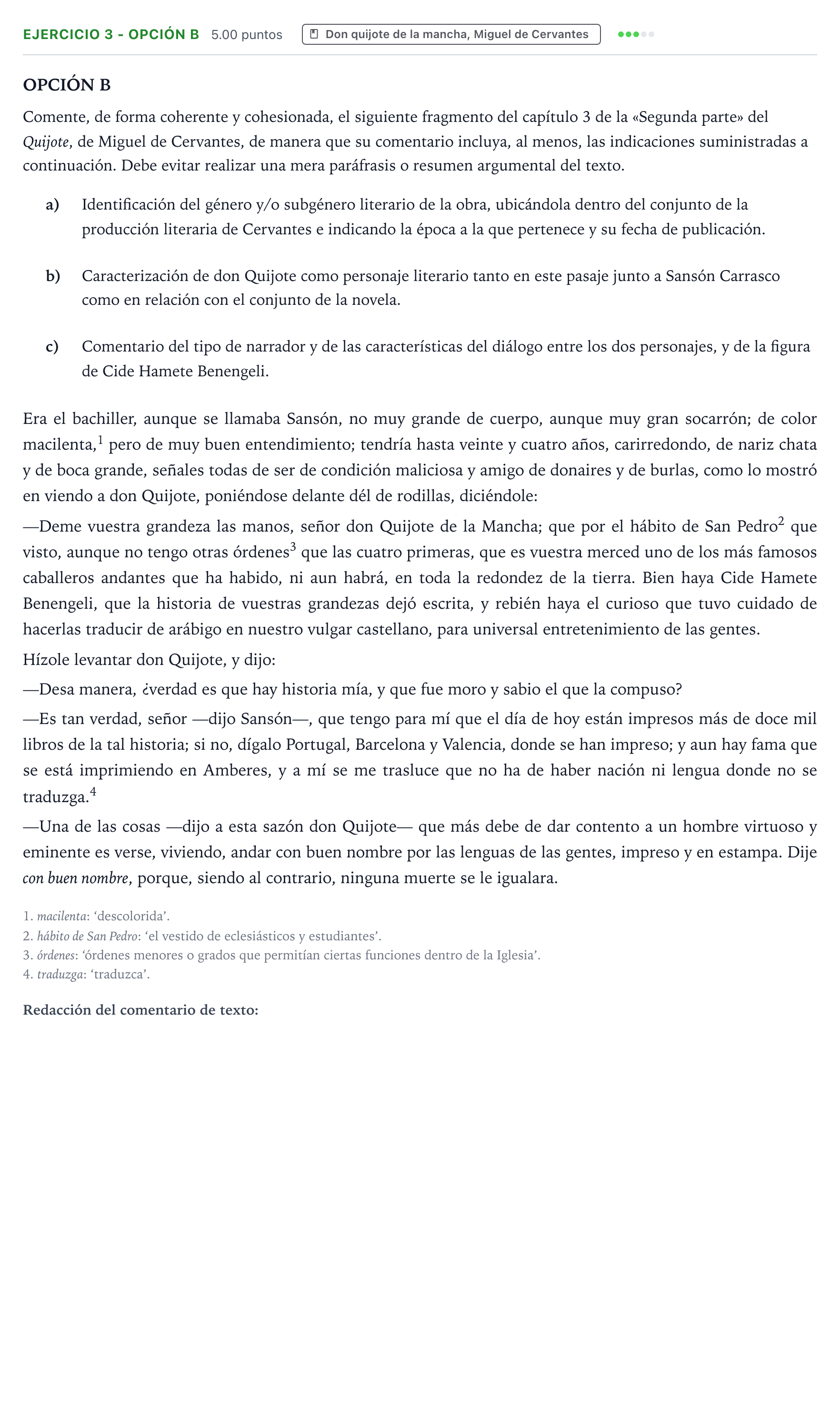 Enunciado: Ejercicio 3 - Opción B · Literatura castellana Selectividad Cataluña Setembre Serie 3 2025