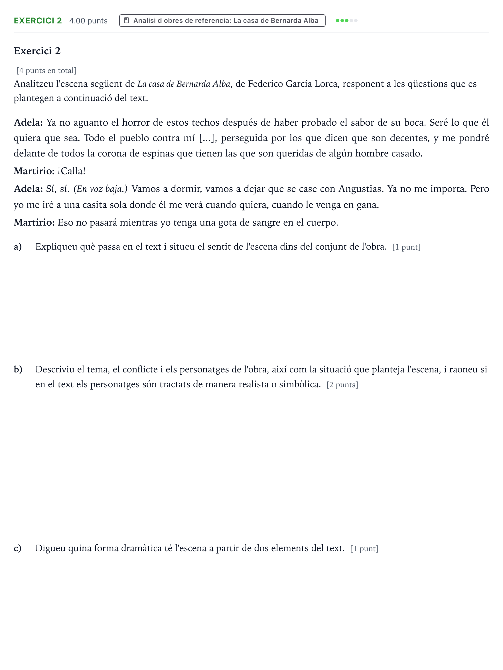 Enunciado: Exercici 2 · Literatura Dramática Selectividad Cataluña Juny Serie 1 2025