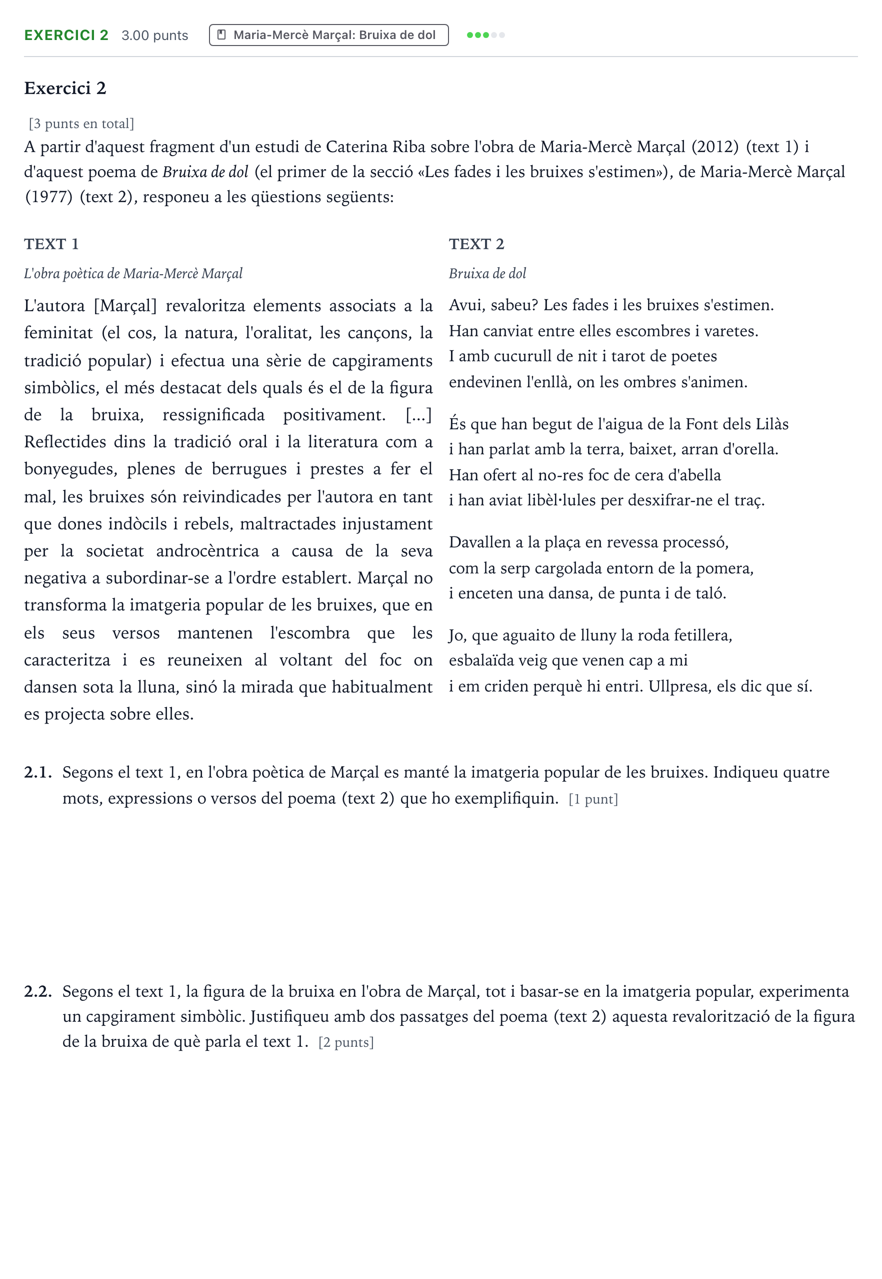 Enunciado: Exercici 2 · Literatura Catalana Selectividad Cataluña Juny Serie 4 2025