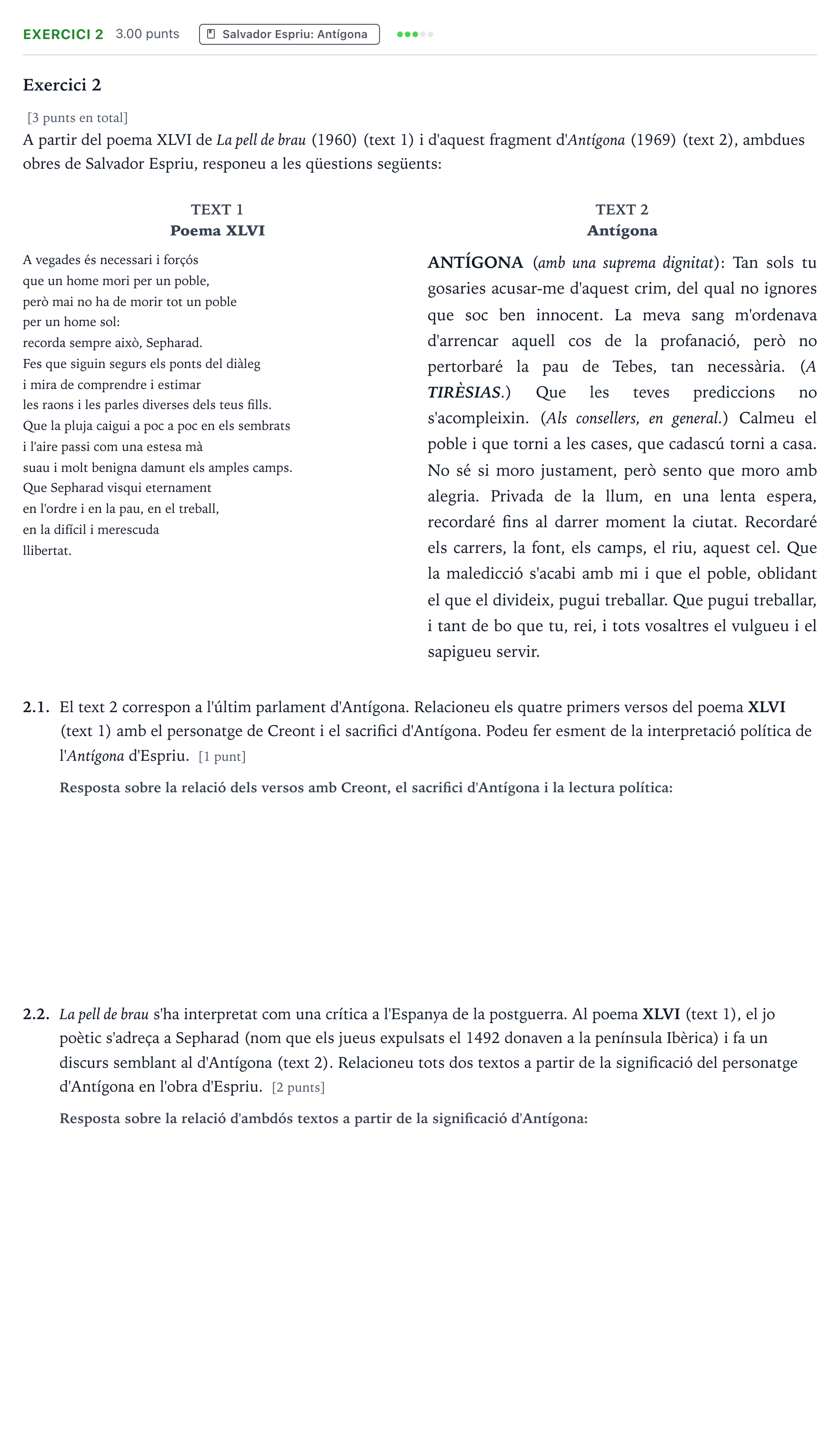 Enunciado: Exercici 2 · Literatura Catalana Selectividad Cataluña Setembre Serie 3 2025