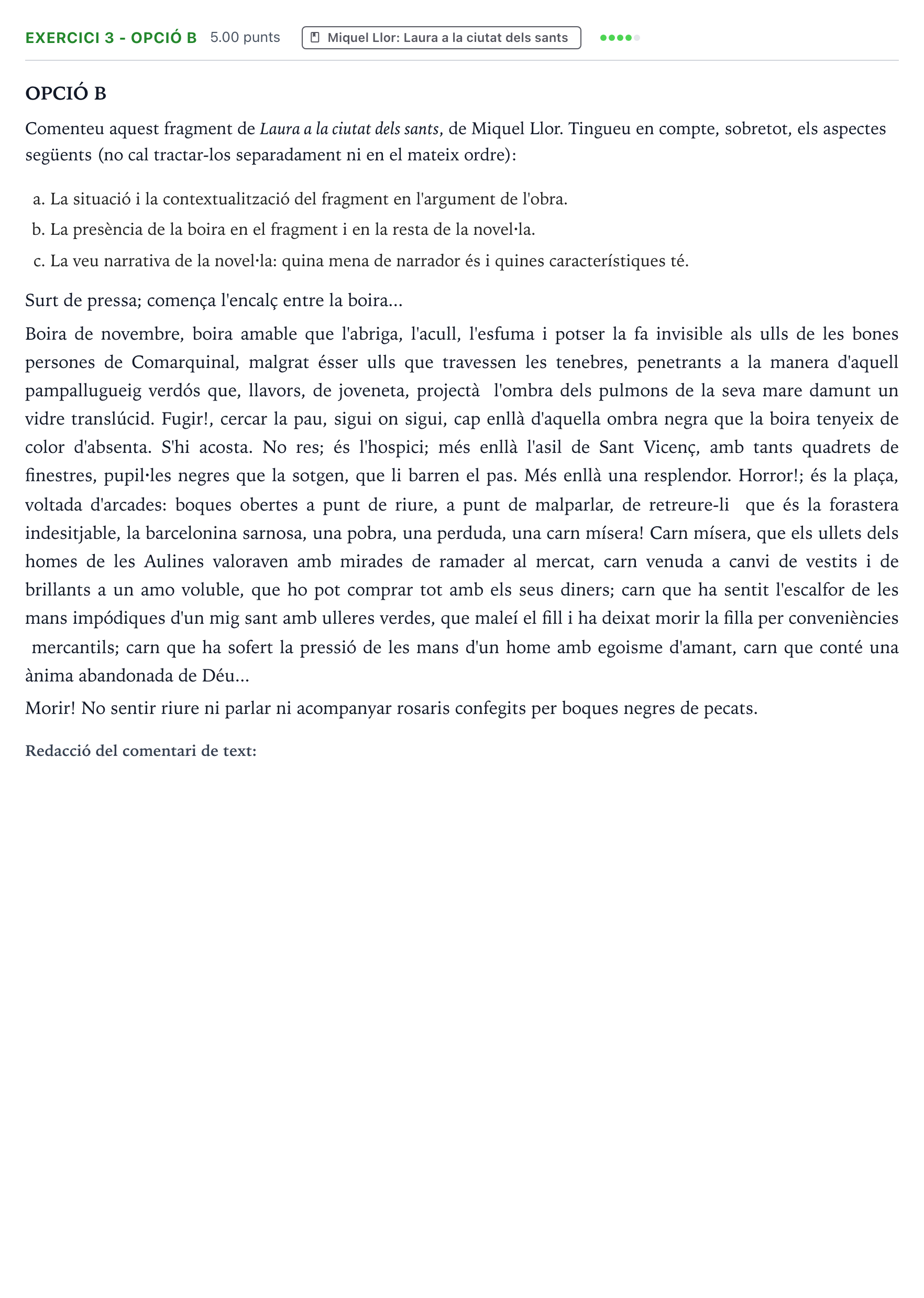 Enunciado: Exercici 3 - Opció B · Literatura Catalana Selectividad Cataluña Setembre Serie 3 2025