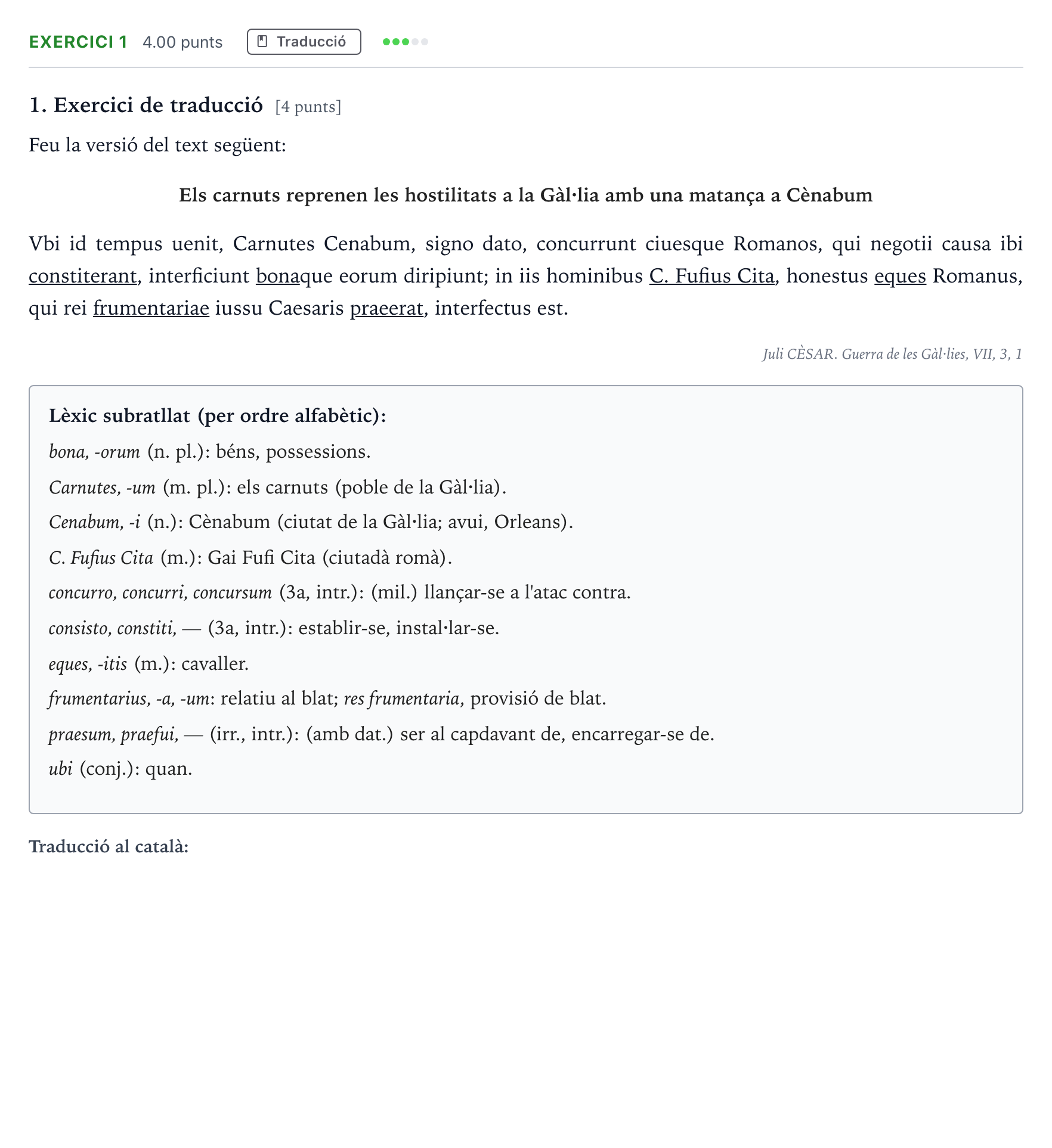 Enunciado: Problema 1 · Latín II Selectividad Cataluña Juny Serie 1 2025