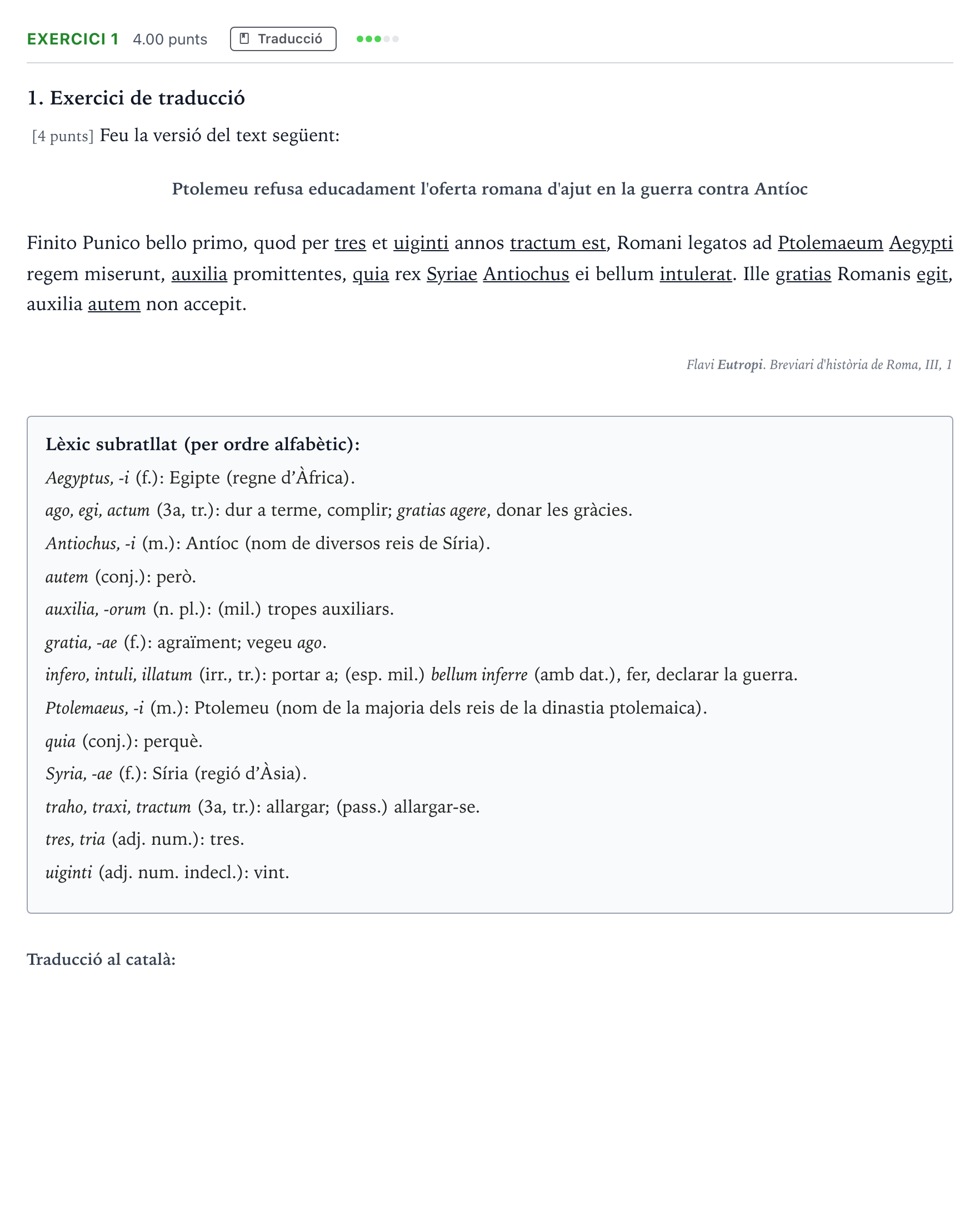 Enunciado: Problema 1 · Latín II Selectividad Cataluña Juny Serie 4 2025