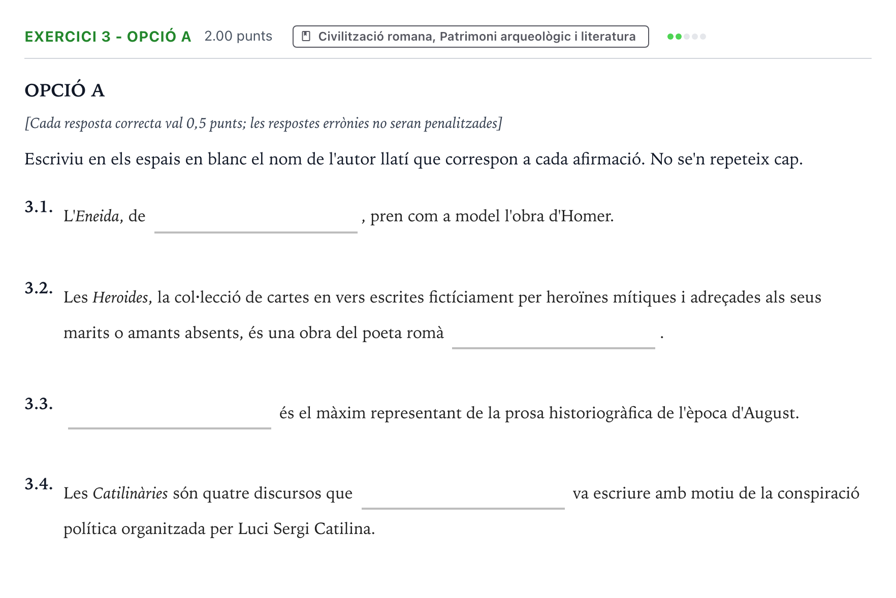 Enunciado: Ejercicio 3 - Opció A · Latín II Selectividad Cataluña Juny Serie 4 2025