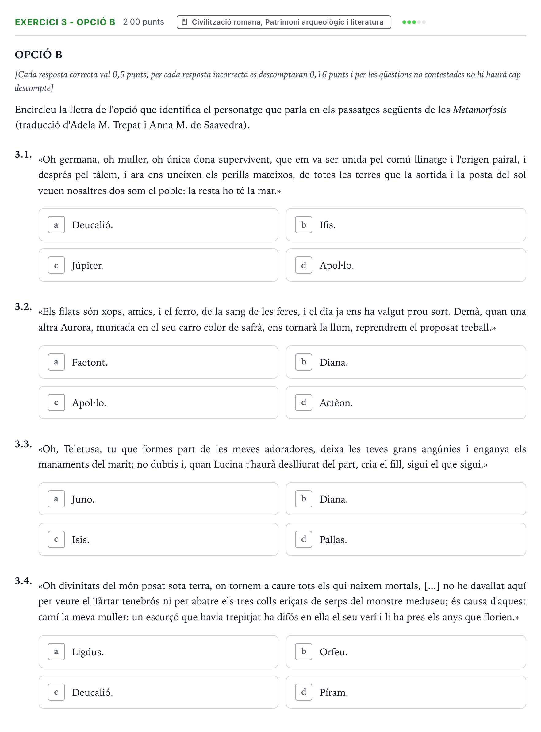 Enunciado: Ejercicio 3 - Opció B · Latín II Selectividad Cataluña Juny Serie 4 2025