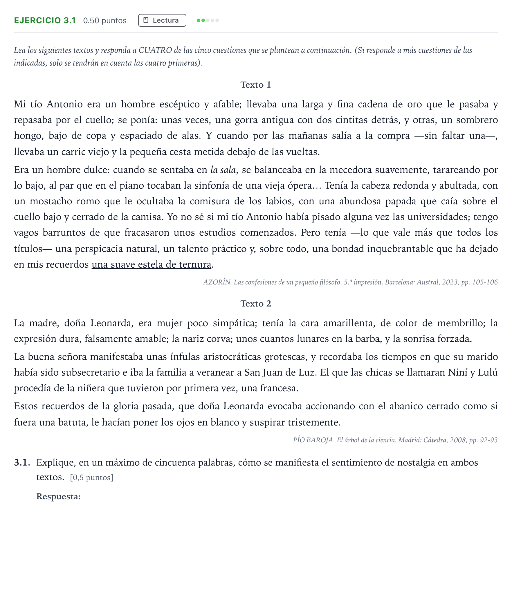 Enunciado: Ejercicio 3.1 · Lengua Castellana y Literatura II Selectividad Cataluña Juny Serie 1 2025