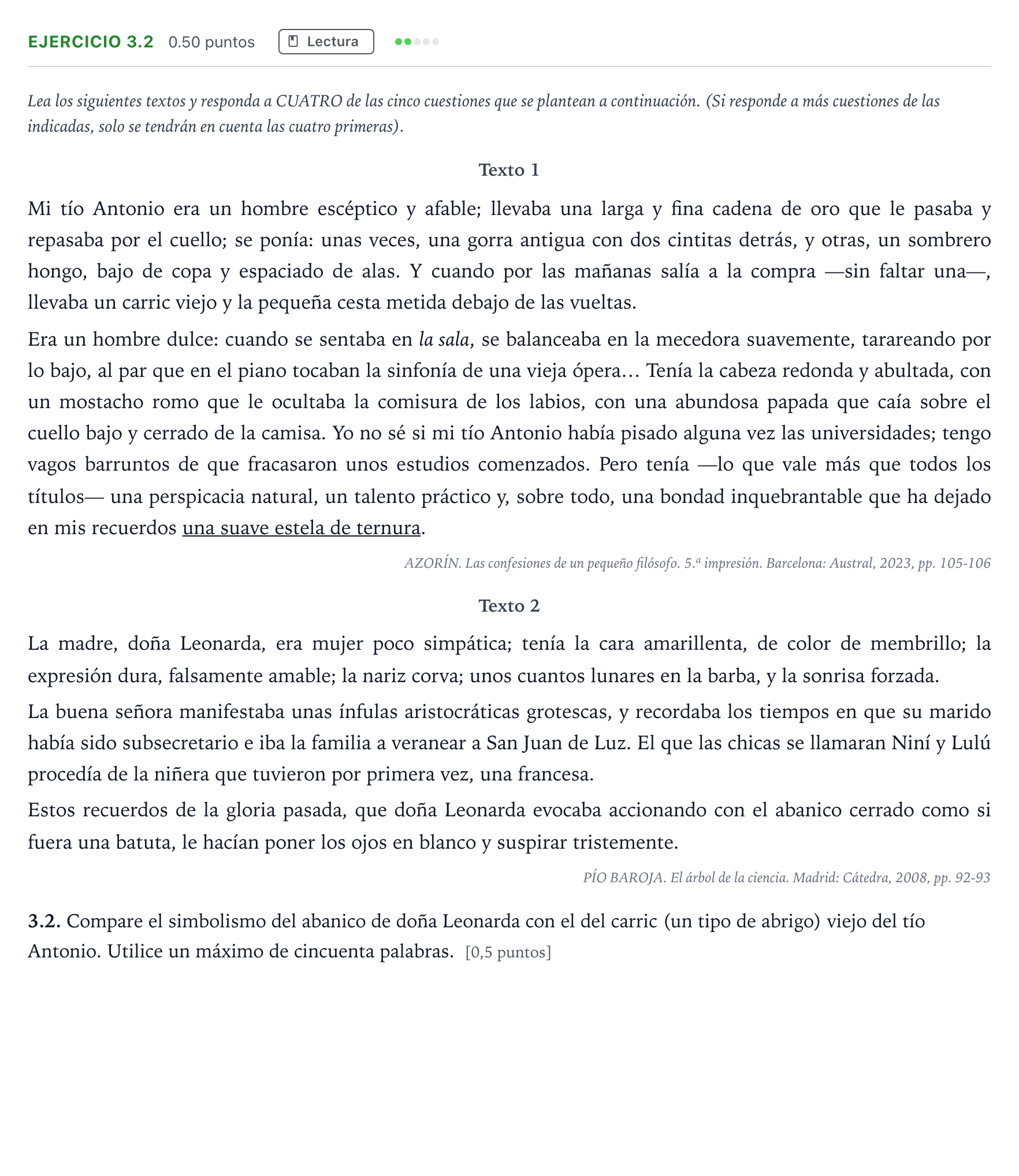 Enunciado: Ejercicio 3.2 · Lengua Castellana y Literatura II Selectividad Cataluña Juny Serie 1 2025