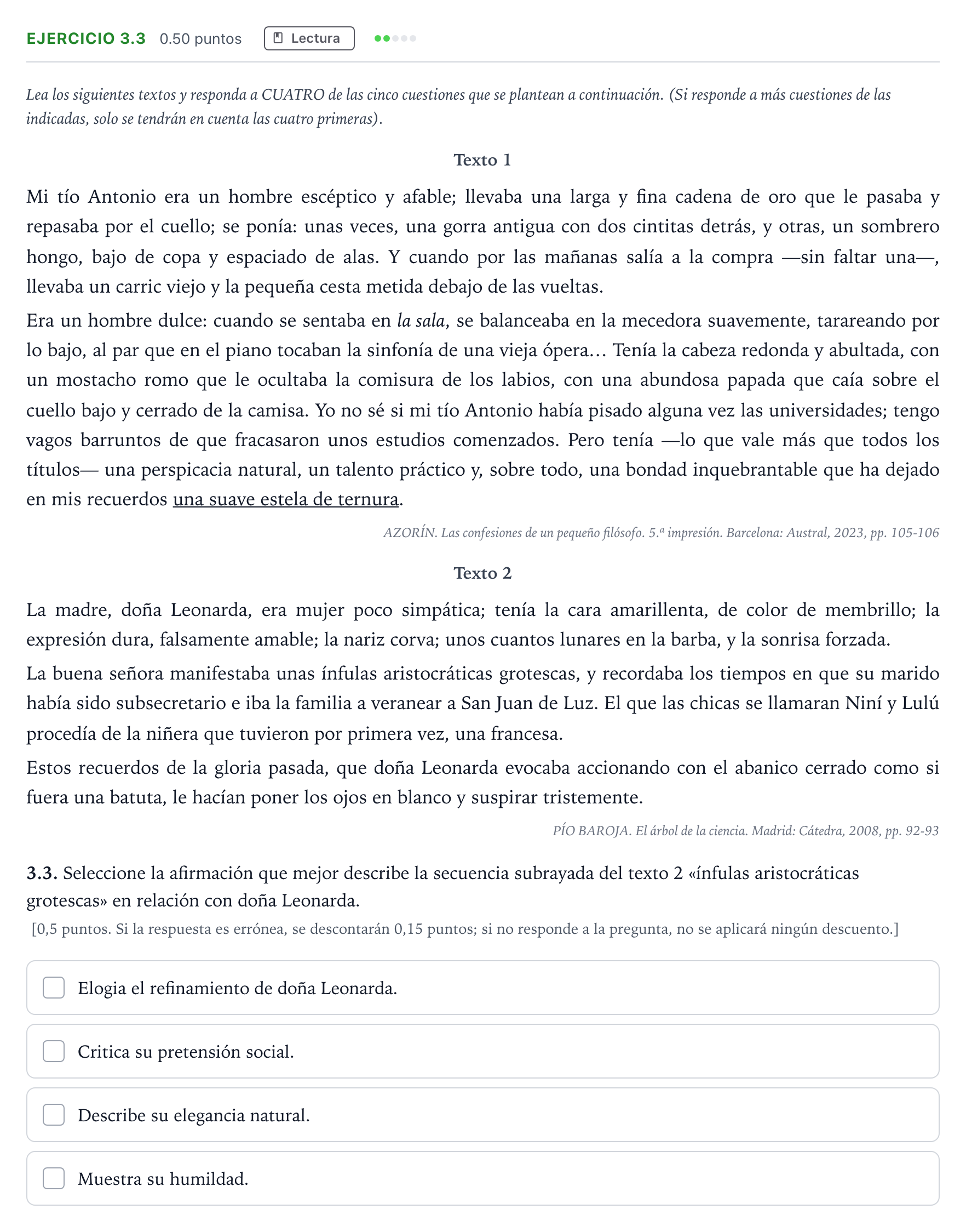Enunciado: Ejercicio 3.3 · Lengua Castellana y Literatura II Selectividad Cataluña Juny Serie 1 2025