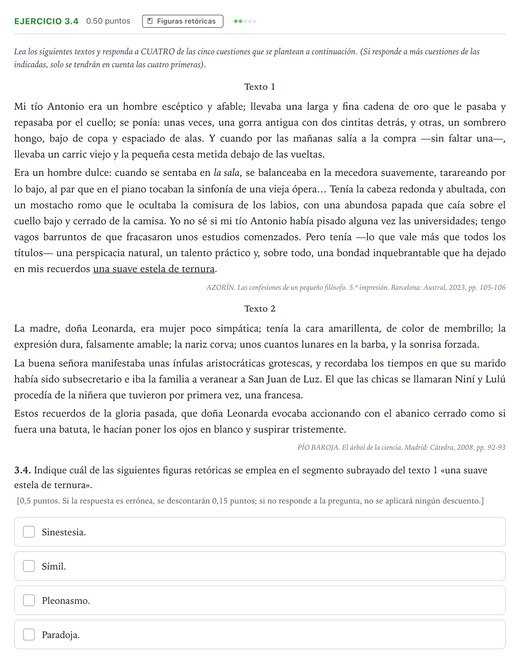 Enunciado: Ejercicio 3.4 · Lengua Castellana y Literatura II Selectividad Cataluña Juny Serie 1 2025