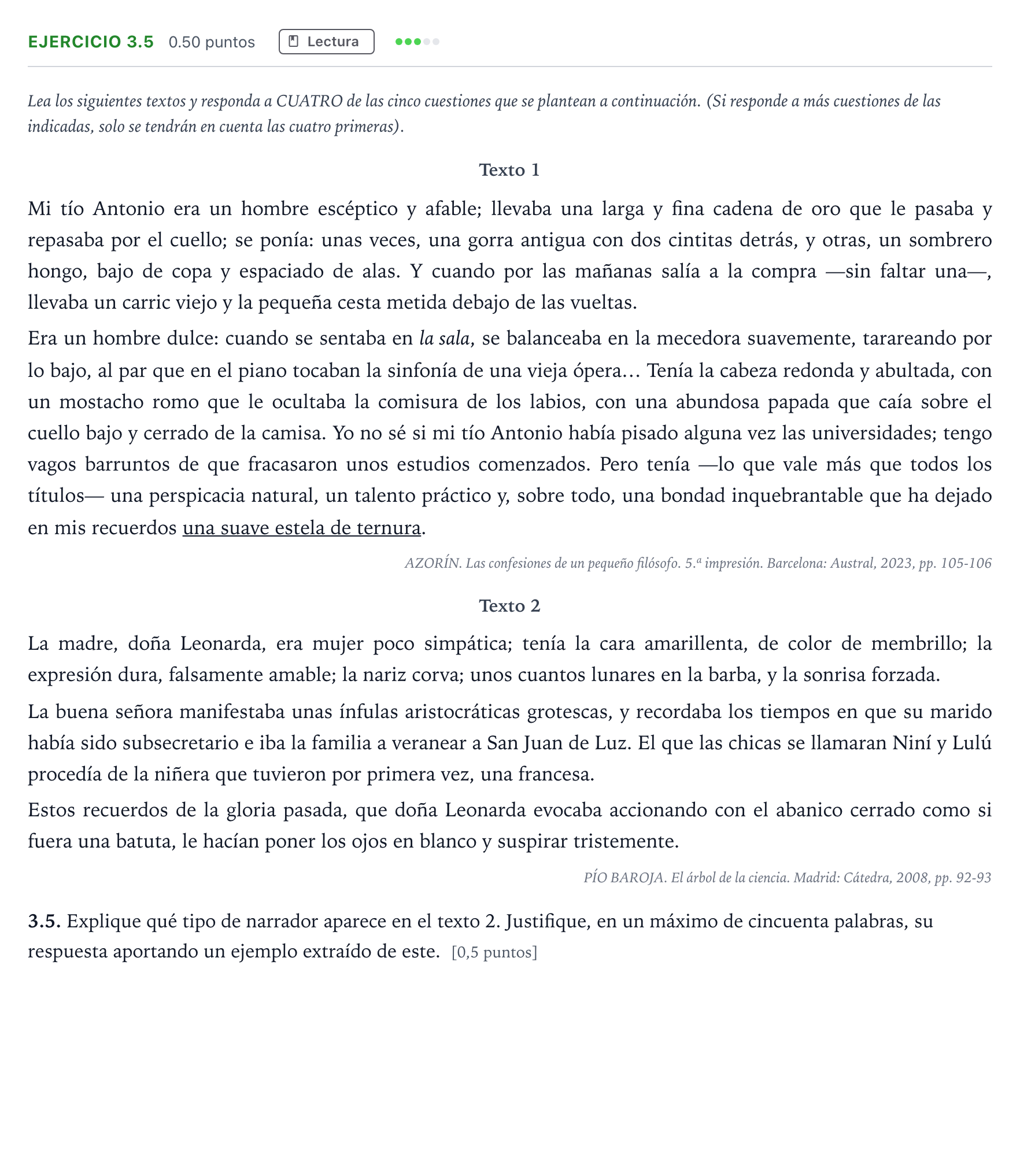 Enunciado: Ejercicio 3.5 · Lengua Castellana y Literatura II Selectividad Cataluña Juny Serie 1 2025