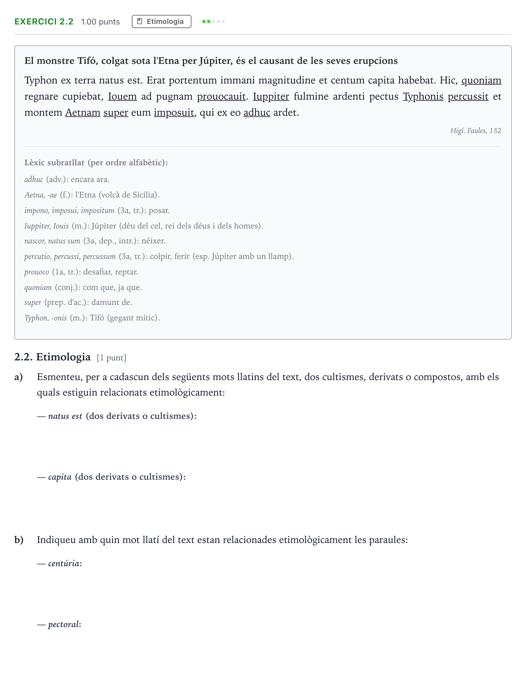 Enunciado: Ejercicio 2.2 - Etimologia · Latín II Selectividad Cataluña Setembre Serie 3 2025
