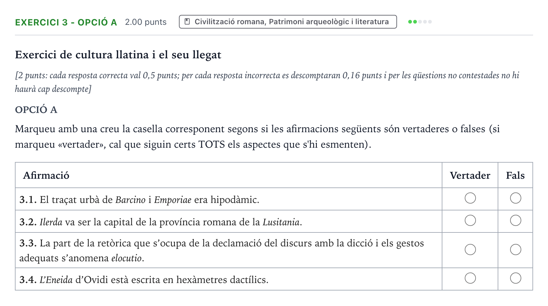 Enunciado: Ejercicio 3 - Opció A · Latín II Selectividad Cataluña Setembre Serie 3 2025