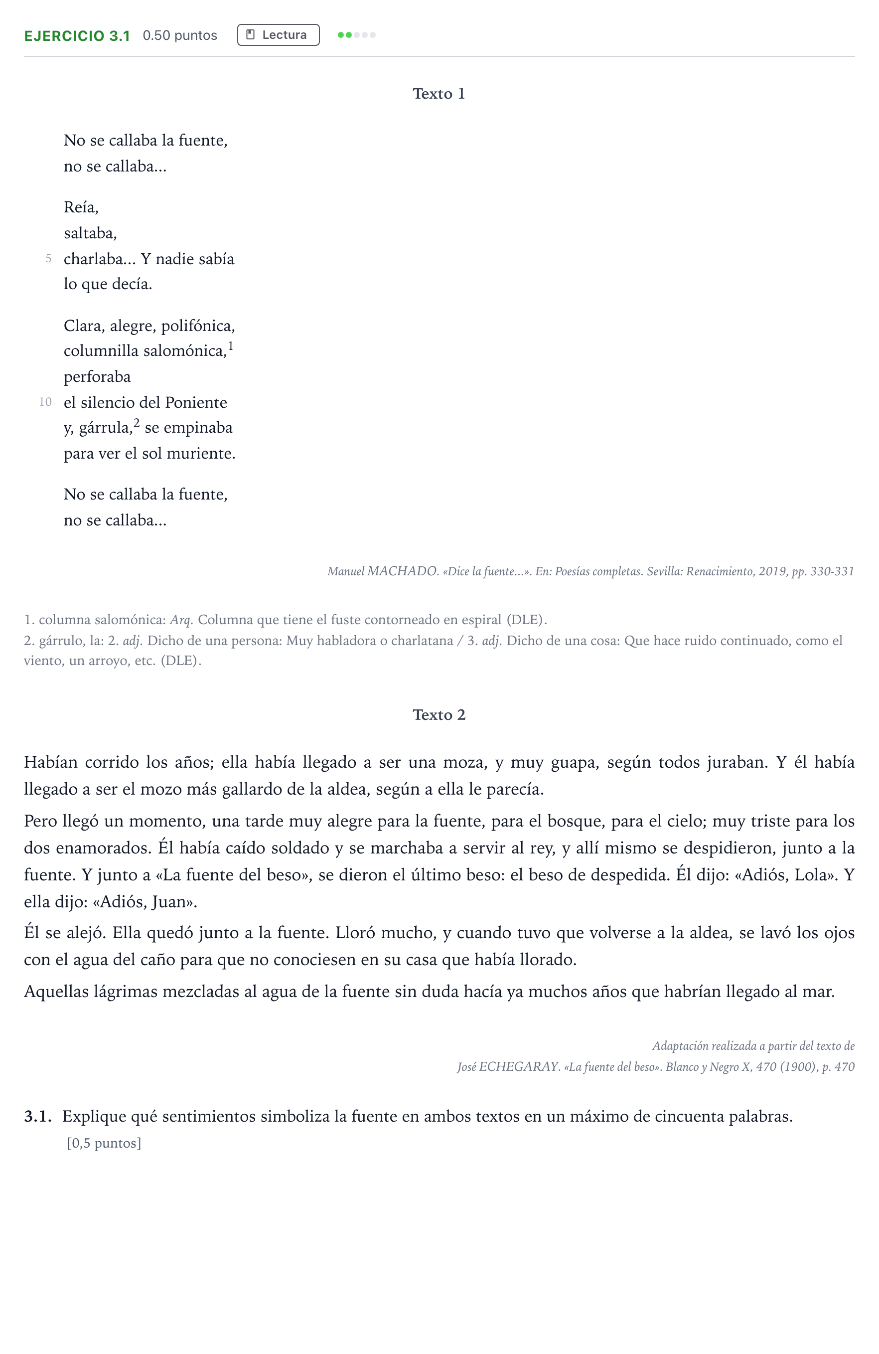 Enunciado: Ejercicio 3.1 · Lengua Castellana y Literatura II Selectividad Cataluña Juny Serie 4 2025