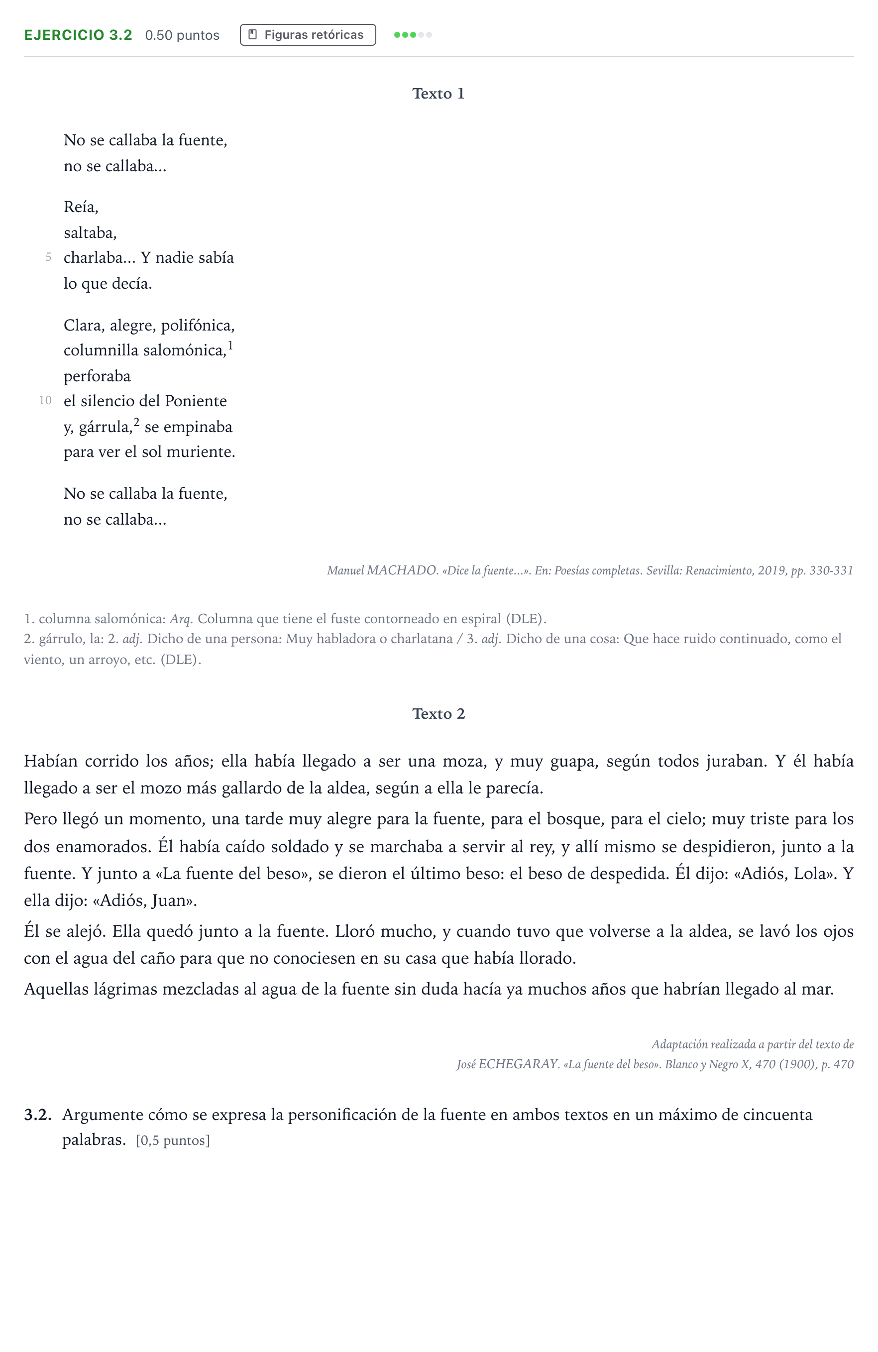 Enunciado: Ejercicio 3.2 · Lengua Castellana y Literatura II Selectividad Cataluña Juny Serie 4 2025