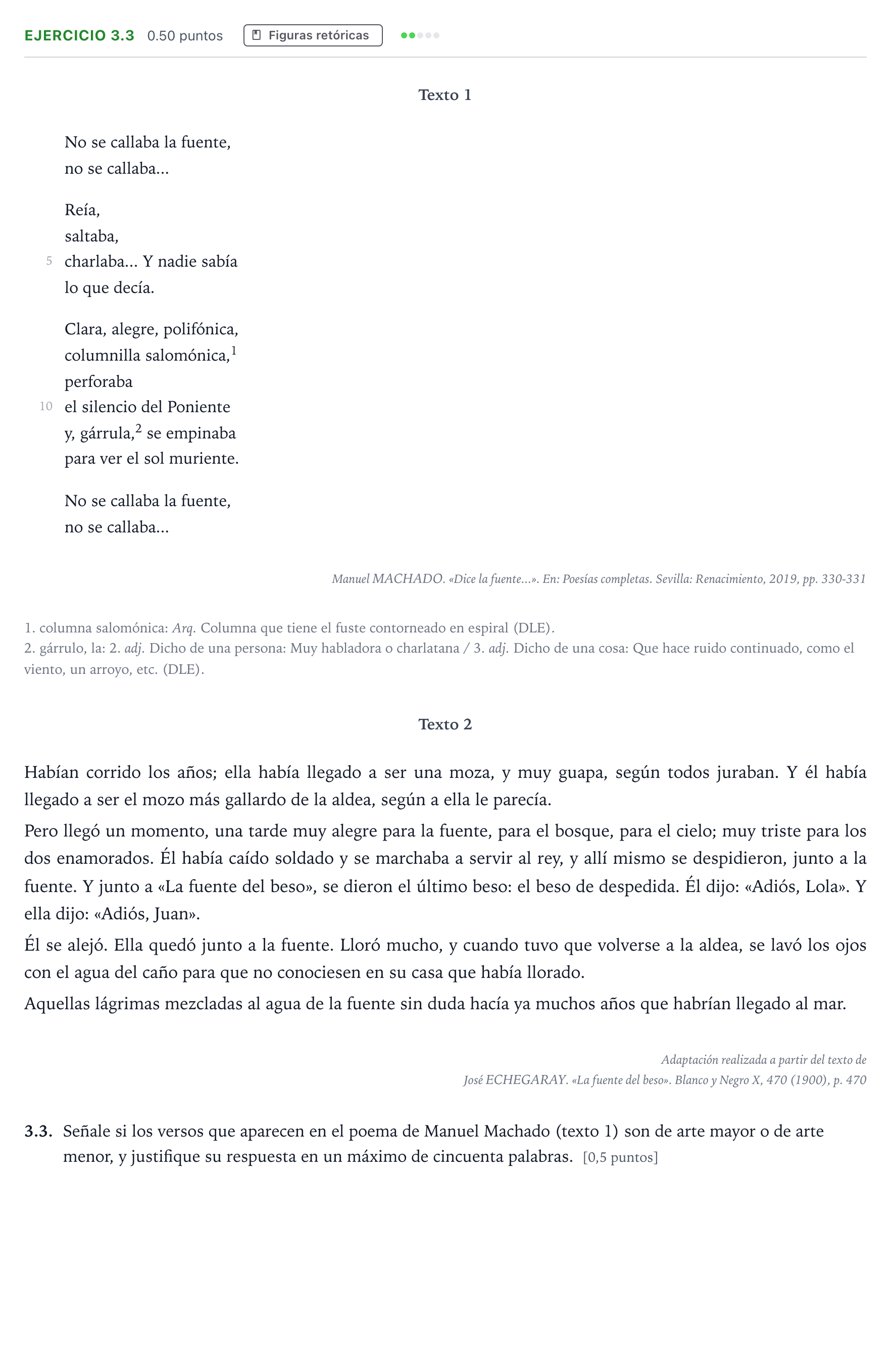 Enunciado: Ejercicio 3.3 · Lengua Castellana y Literatura II Selectividad Cataluña Juny Serie 4 2025
