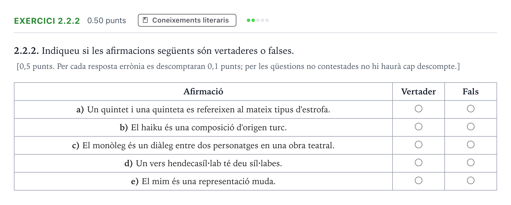 Enunciado: Ejercicio 2.2.2 · Lengua Catalana y Literatura II Selectividad Cataluña Juny Serie 1 2025