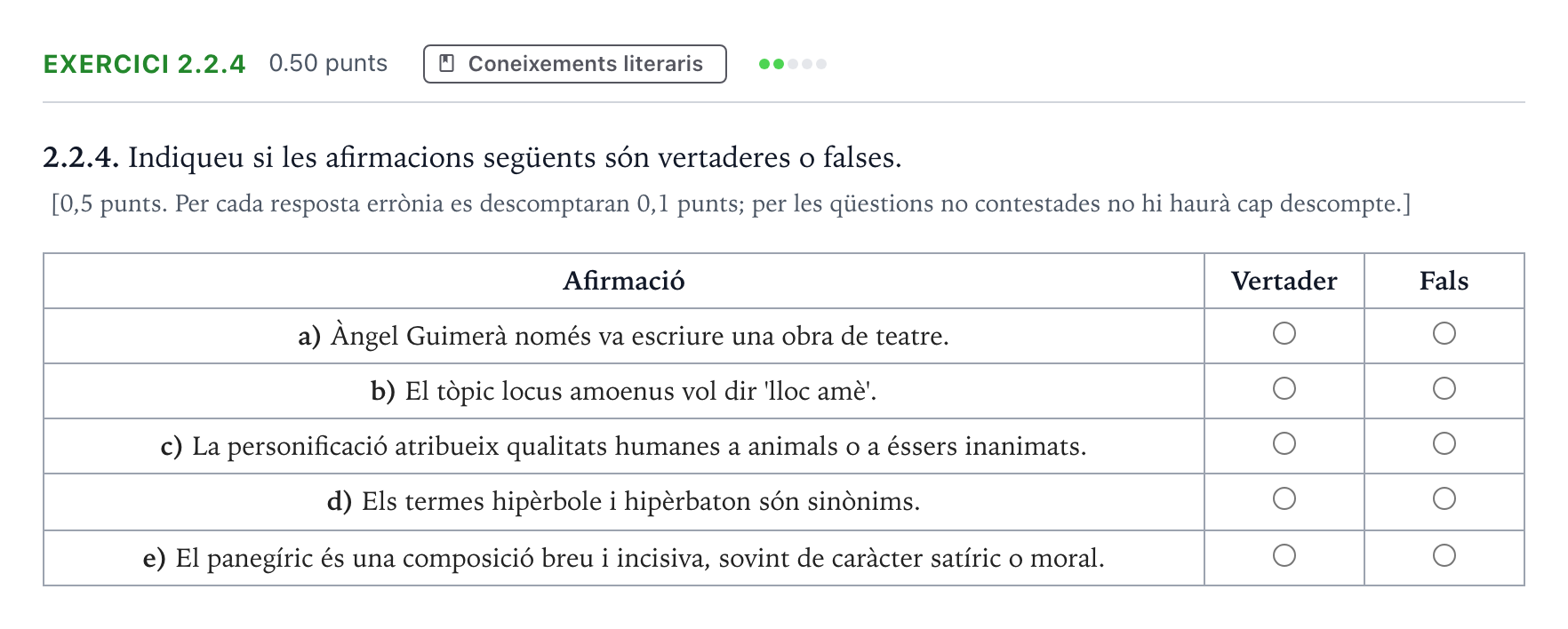 Enunciado: Ejercicio 2.2.4 · Lengua Catalana y Literatura II Selectividad Cataluña Juny Serie 1 2025