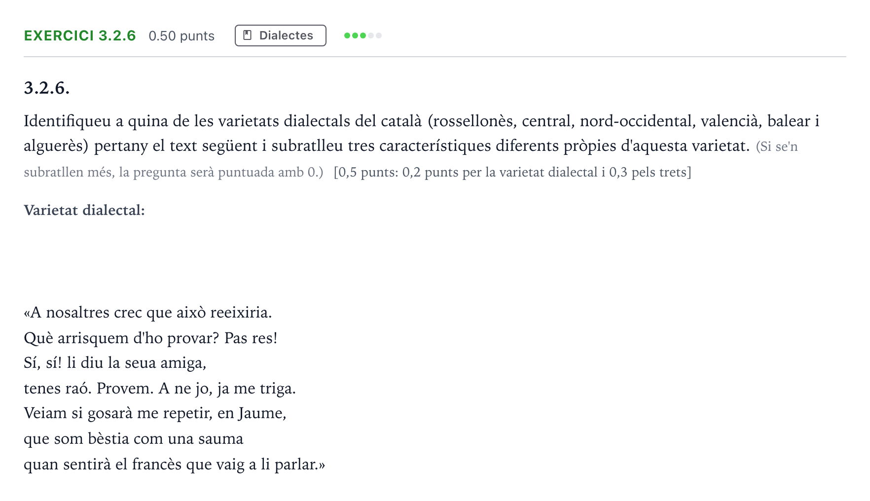 Enunciado: Ejercicio 3.2.6 · Lengua Catalana y Literatura II Selectividad Cataluña Juny Serie 1 2025